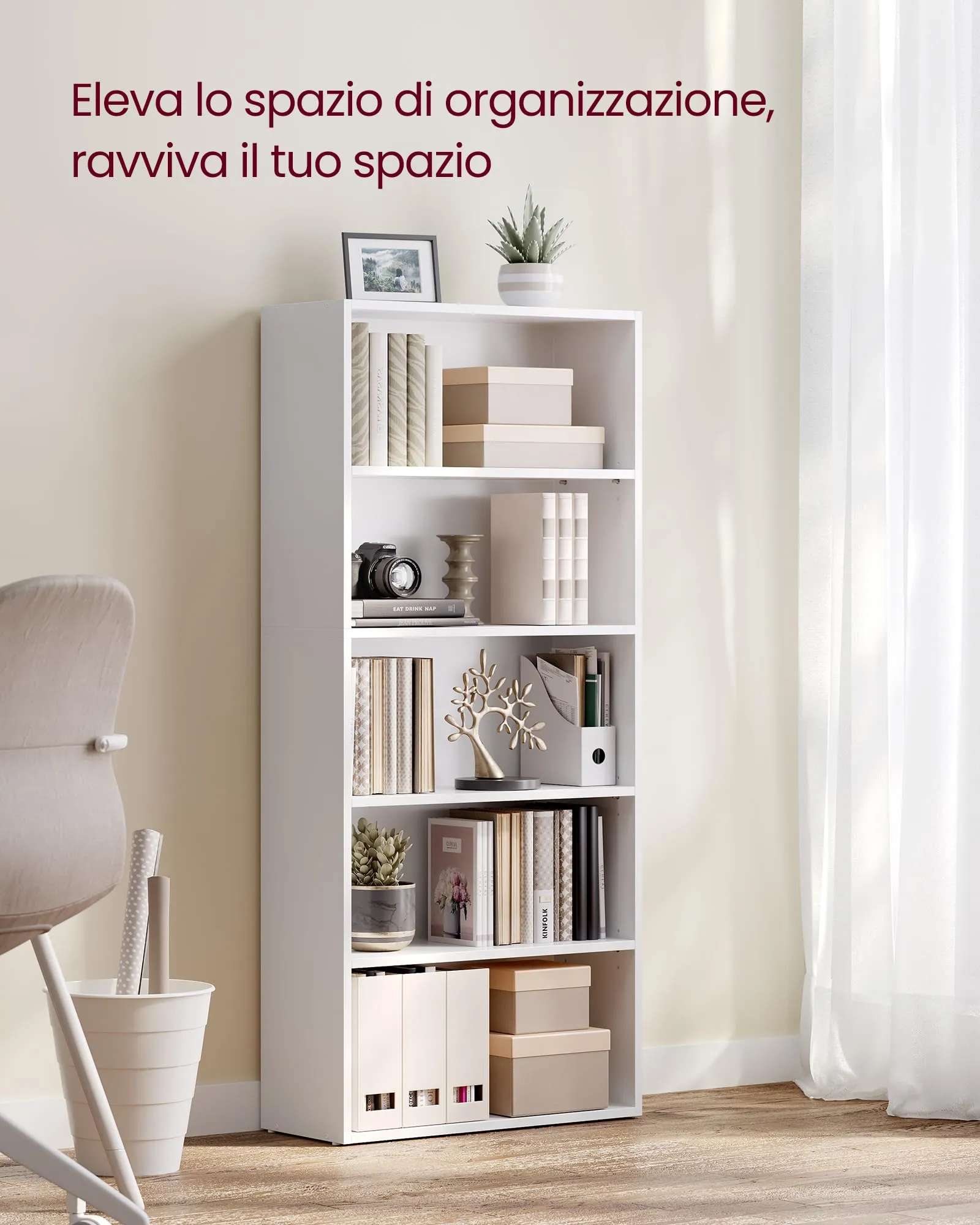 VASAGLE Scaffale a 5 Ripiani, Libreria con Ripiani Regolabili, Bianco Nuvola LBC165T14 - immagine 4