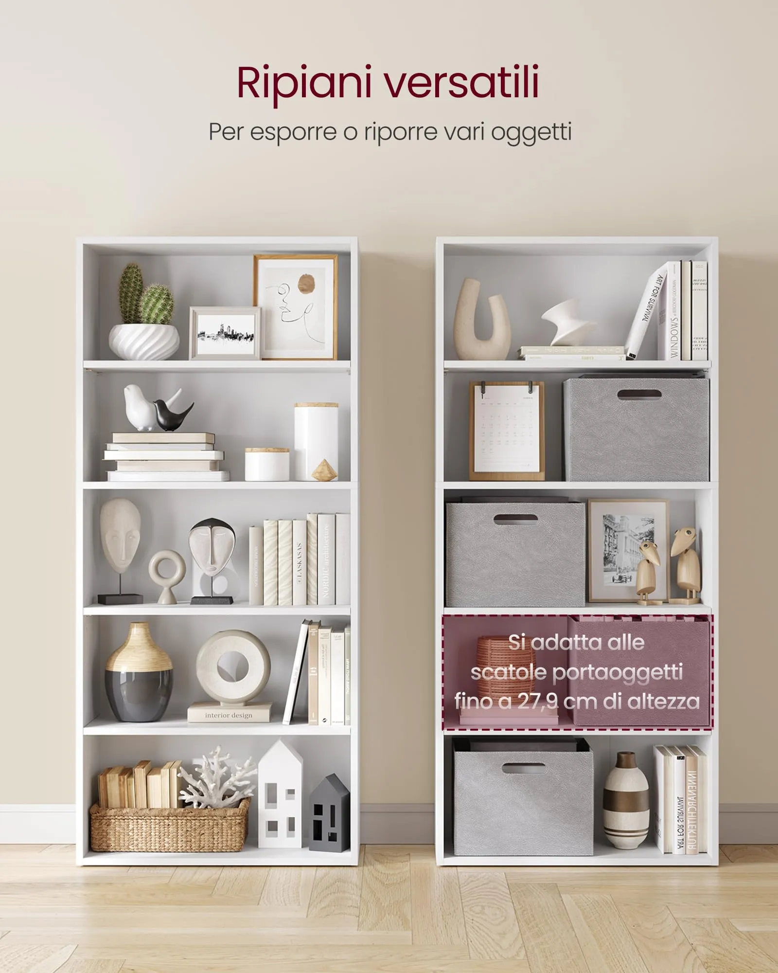 VASAGLE Scaffale a 5 Ripiani, Libreria con Ripiani Regolabili, Bianco Nuvola LBC165T14 - immagine 5