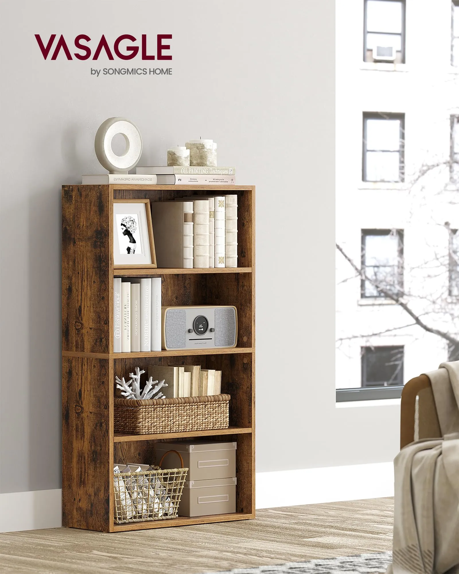VASAGLE Custos Libreria a 4 Ripiani, Marrone Vintage LBC164X01 - immagine 2