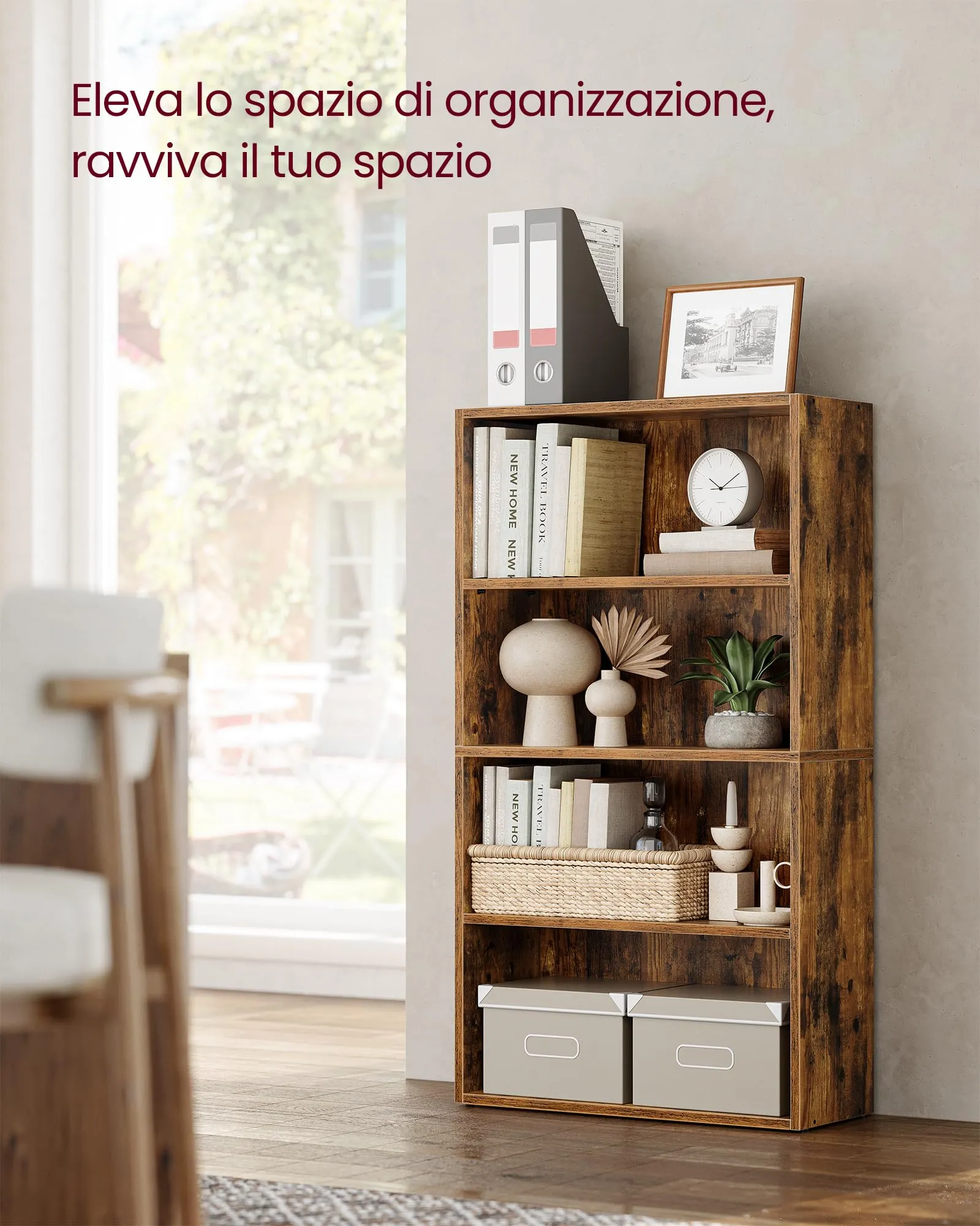 VASAGLE Custos Libreria a 4 Ripiani, Marrone Vintage LBC164X01 - immagine 3