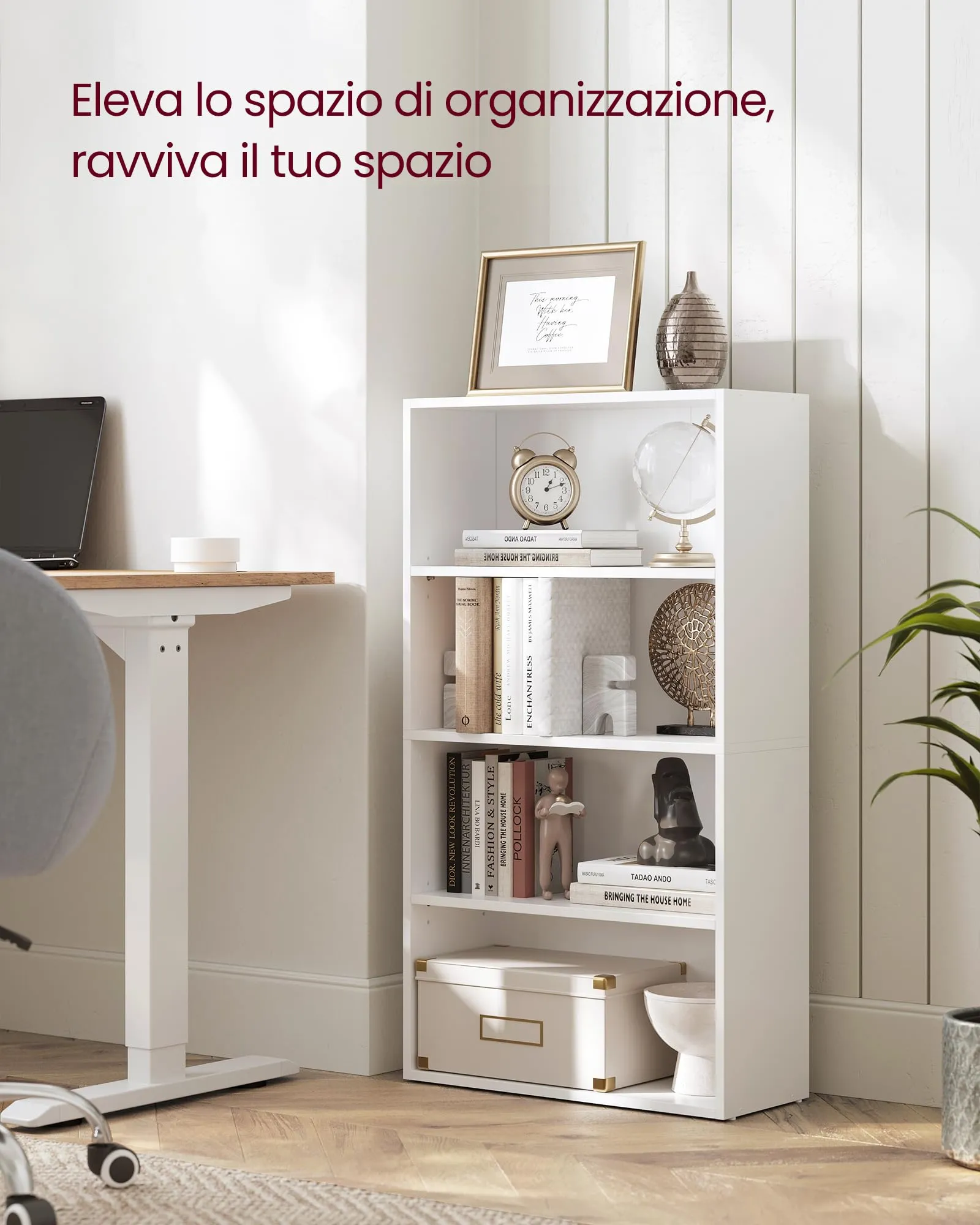VASAGLE Scaffale a 4 Ripiani, Libreria con Scomparti Regolabili, Bianco Nuvola LBC164T14 - immagine 3