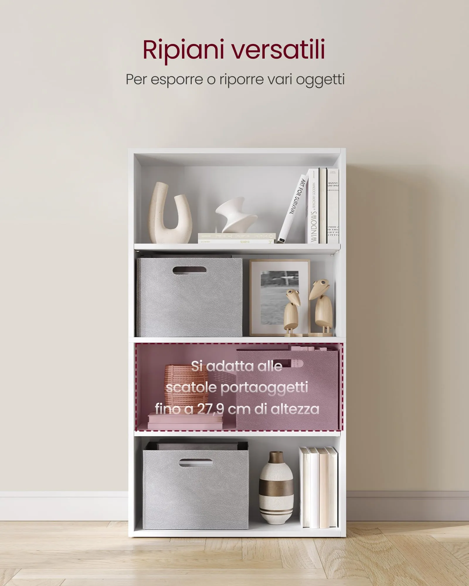 VASAGLE Scaffale a 4 Ripiani, Libreria con Scomparti Regolabili, Bianco Nuvola LBC164T14 - immagine 4