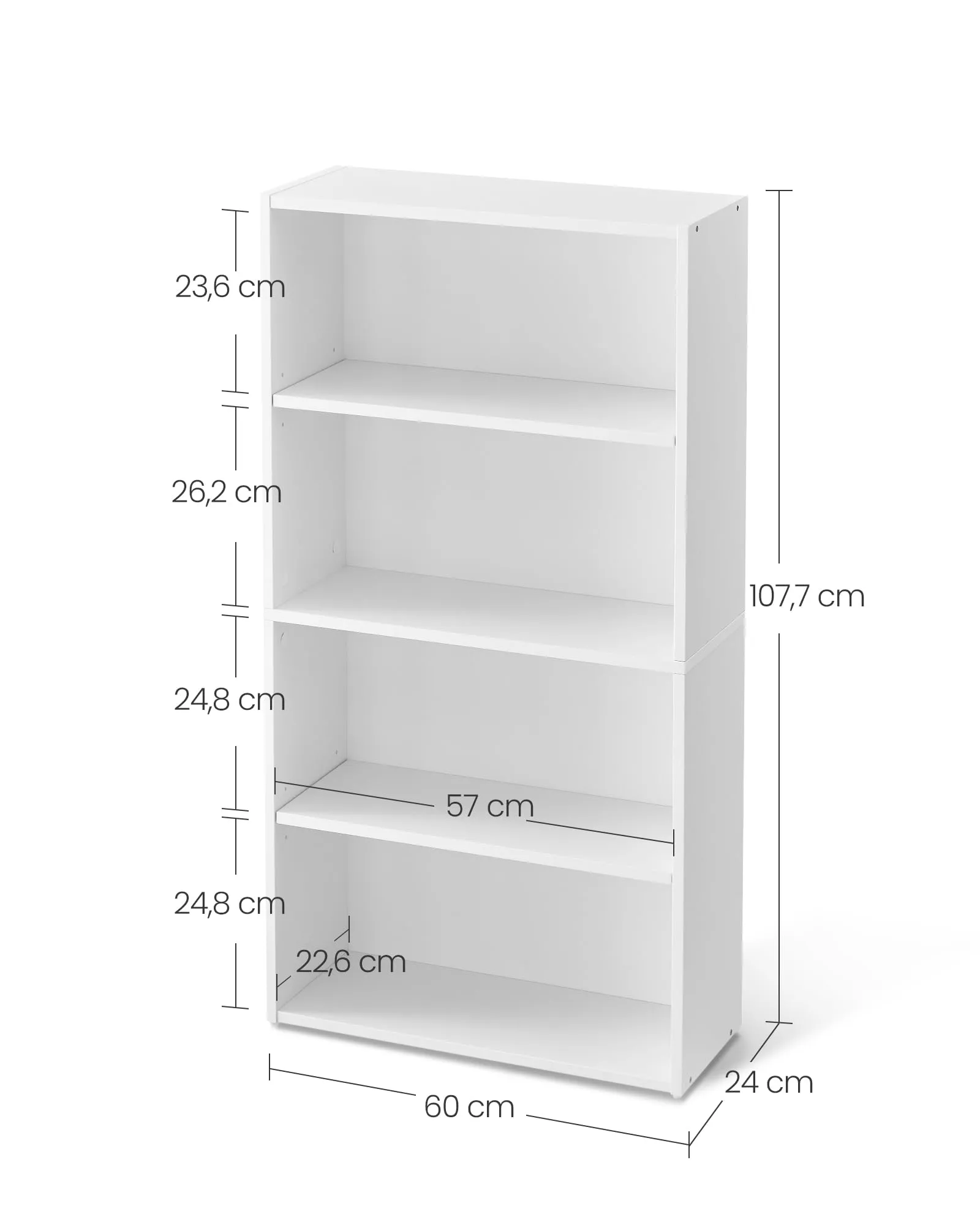 VASAGLE Scaffale a 4 Ripiani, Libreria con Scomparti Regolabili, Bianco Nuvola LBC164T14 - immagine 9