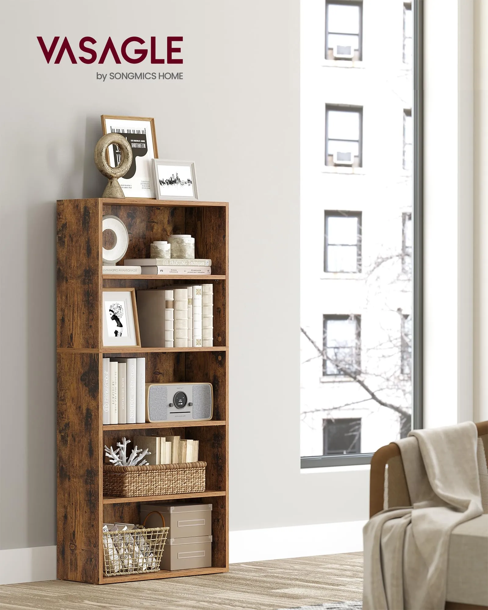 VASAGLE CUSTOS Libreria a 5 Ripiani Regolabili, Marrone Vintage LBC165X01 - immagine 2