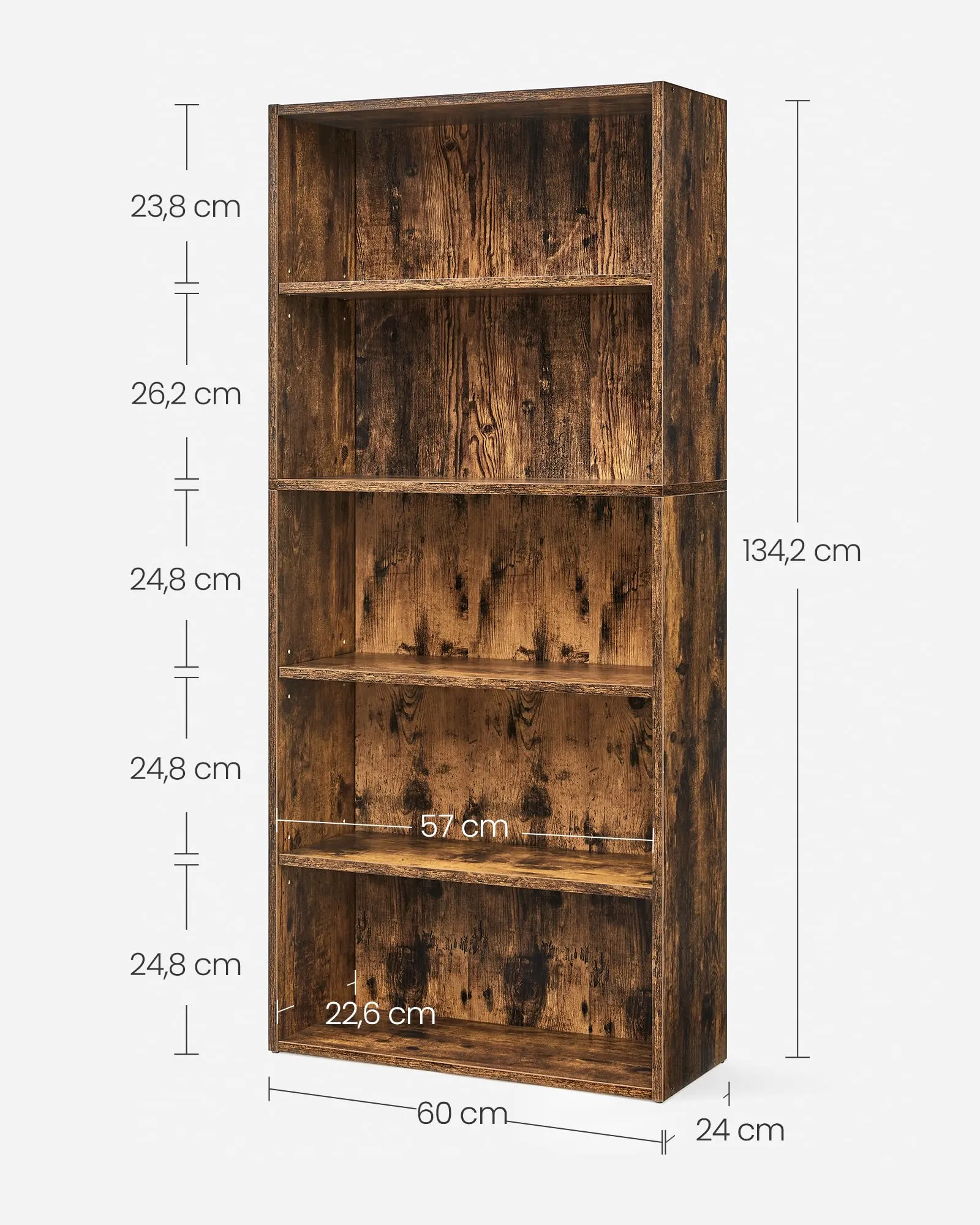 VASAGLE CUSTOS Libreria a 5 Ripiani Regolabili, Marrone Vintage LBC165X01 - immagine 3