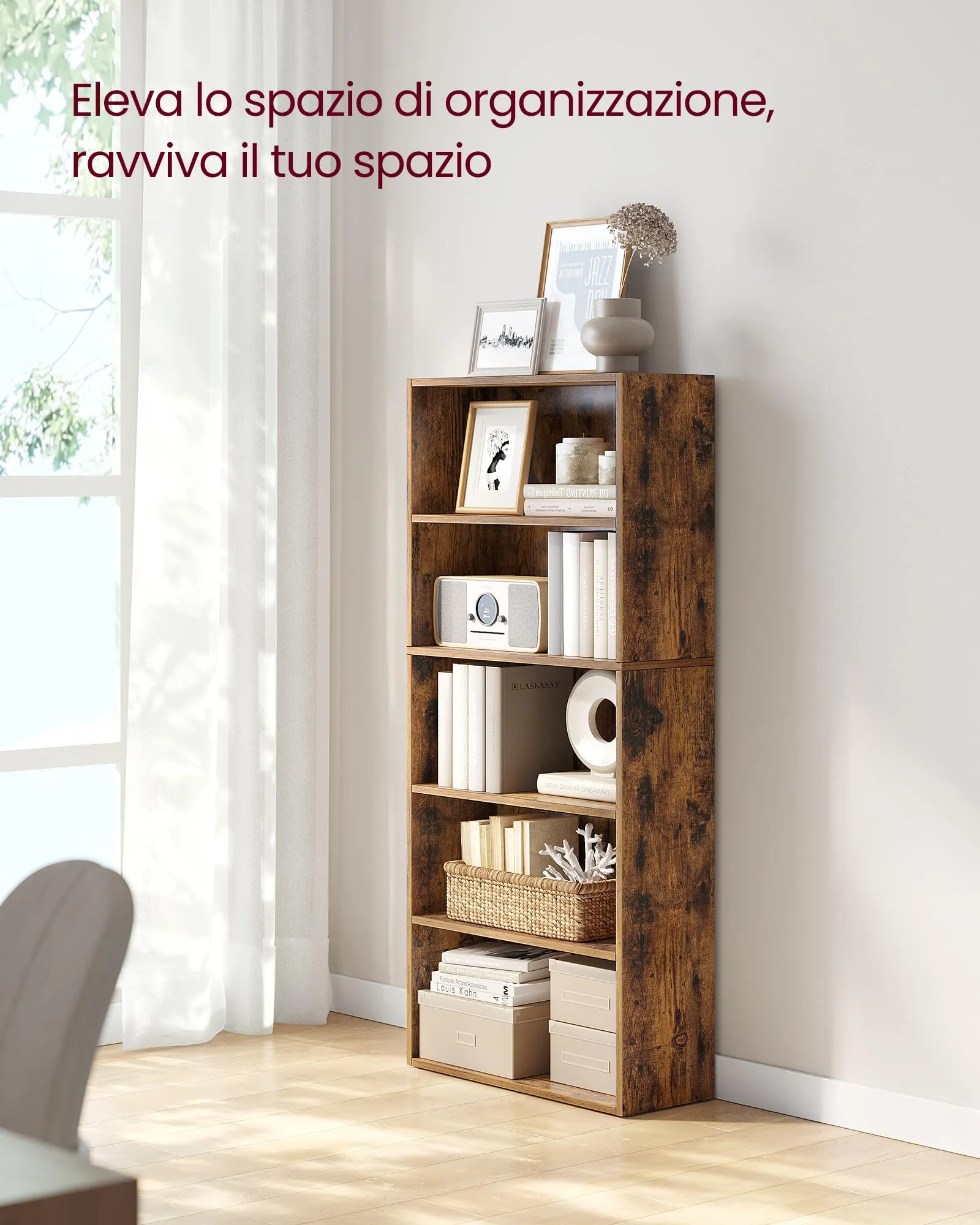 VASAGLE CUSTOS Libreria a 5 Ripiani Regolabili, Marrone Vintage LBC165X01 - immagine 4