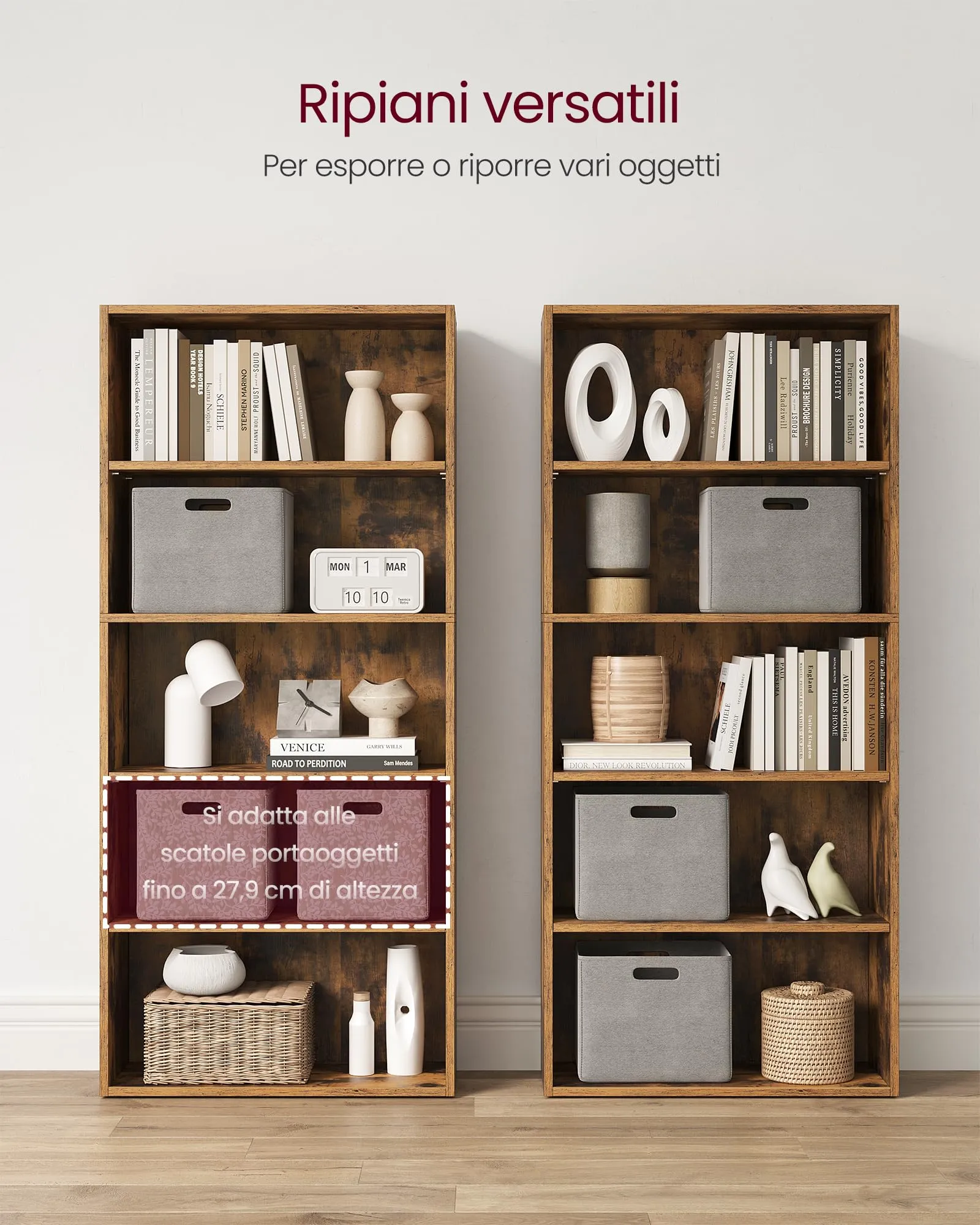 VASAGLE CUSTOS Libreria a 5 Ripiani Regolabili, Marrone Vintage LBC165X01 - immagine 5