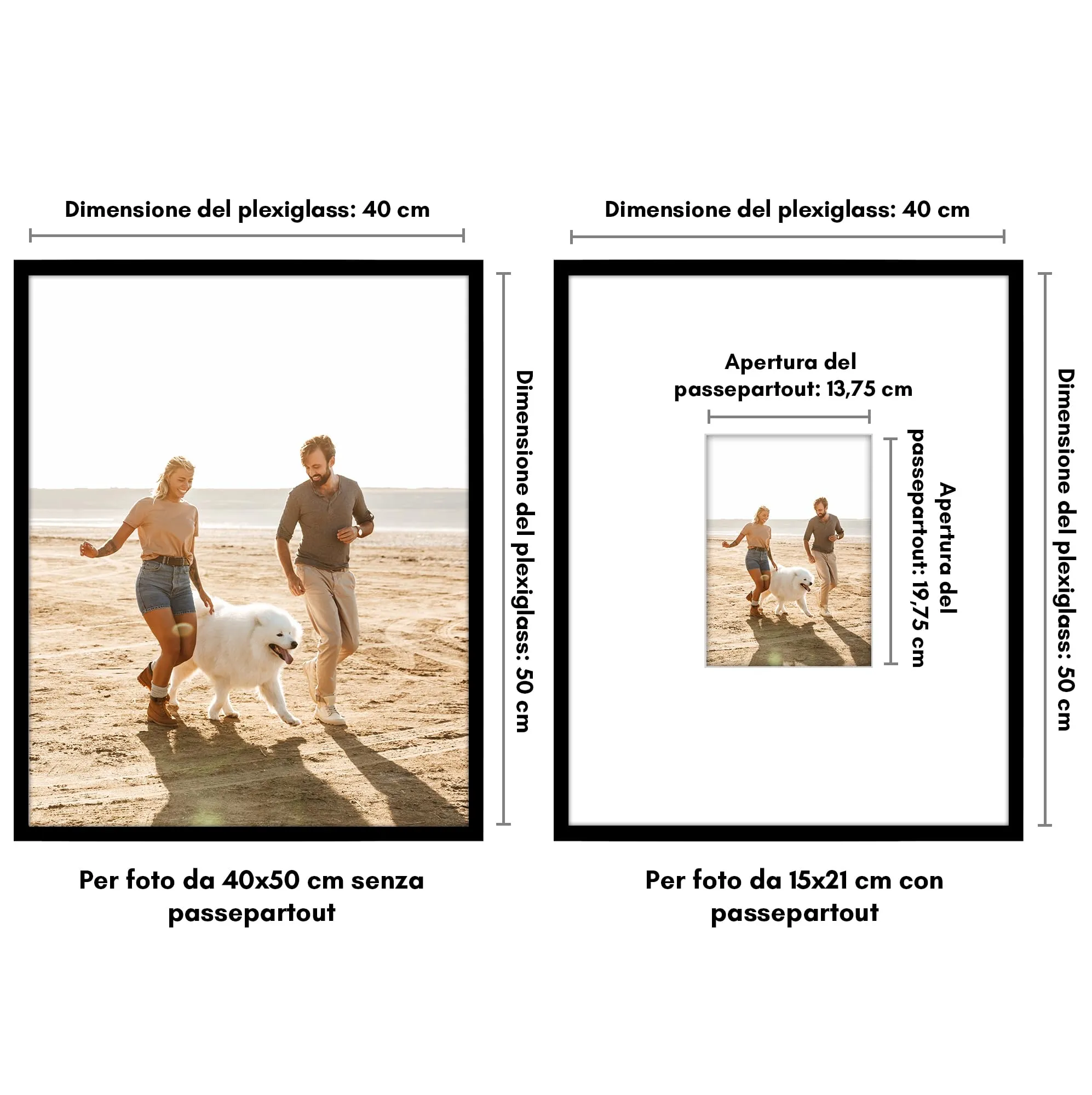 Americanflat Cornice Nera 40x50 cm per Foto 15x21 cm con Passepartout o 50x40 cm senza Passepartout in PVC e Plastica - immagine 2