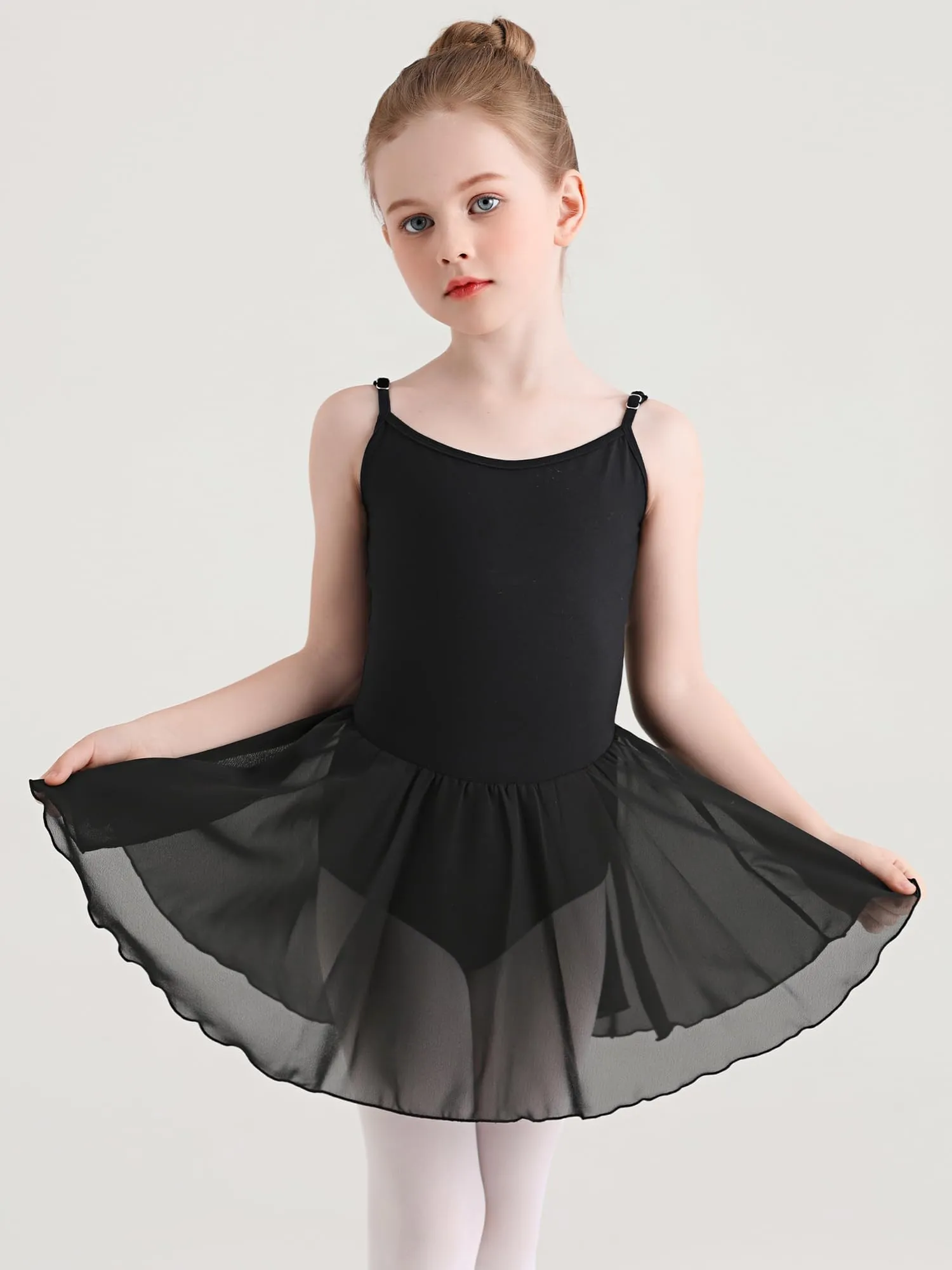 Eisnnu Vestito da Balletto e Ginnastica per Ragazza, Leotard in Cotone Senza Maniche con Gonna in Chiffon, Nero, 150 - immagine 5