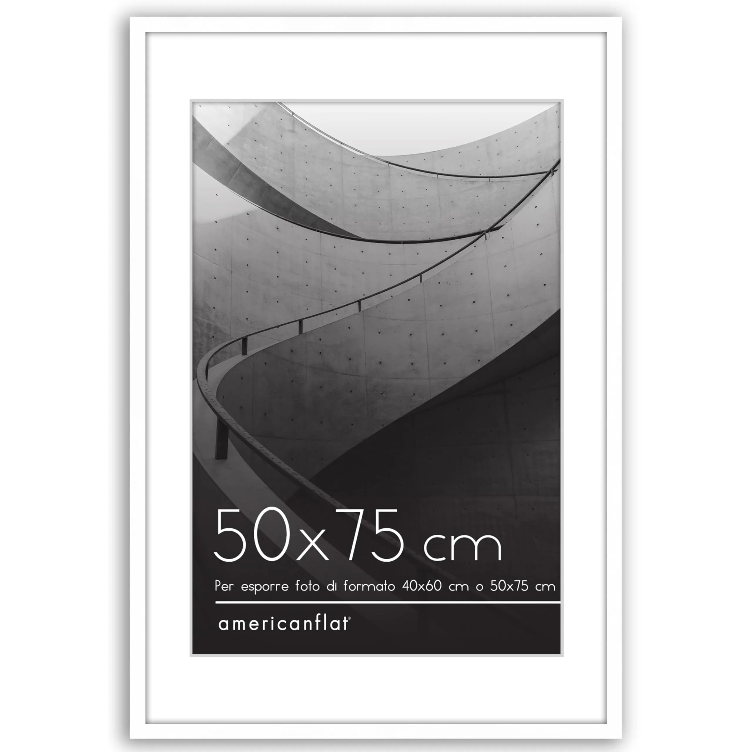 Americanflat Cornice Bianca 50x75 cm - Portafoto in PVC con Pannello in Plastica (40x60 cm con Passepartout o 75x50 cm senza Passepartout) - immagine 1