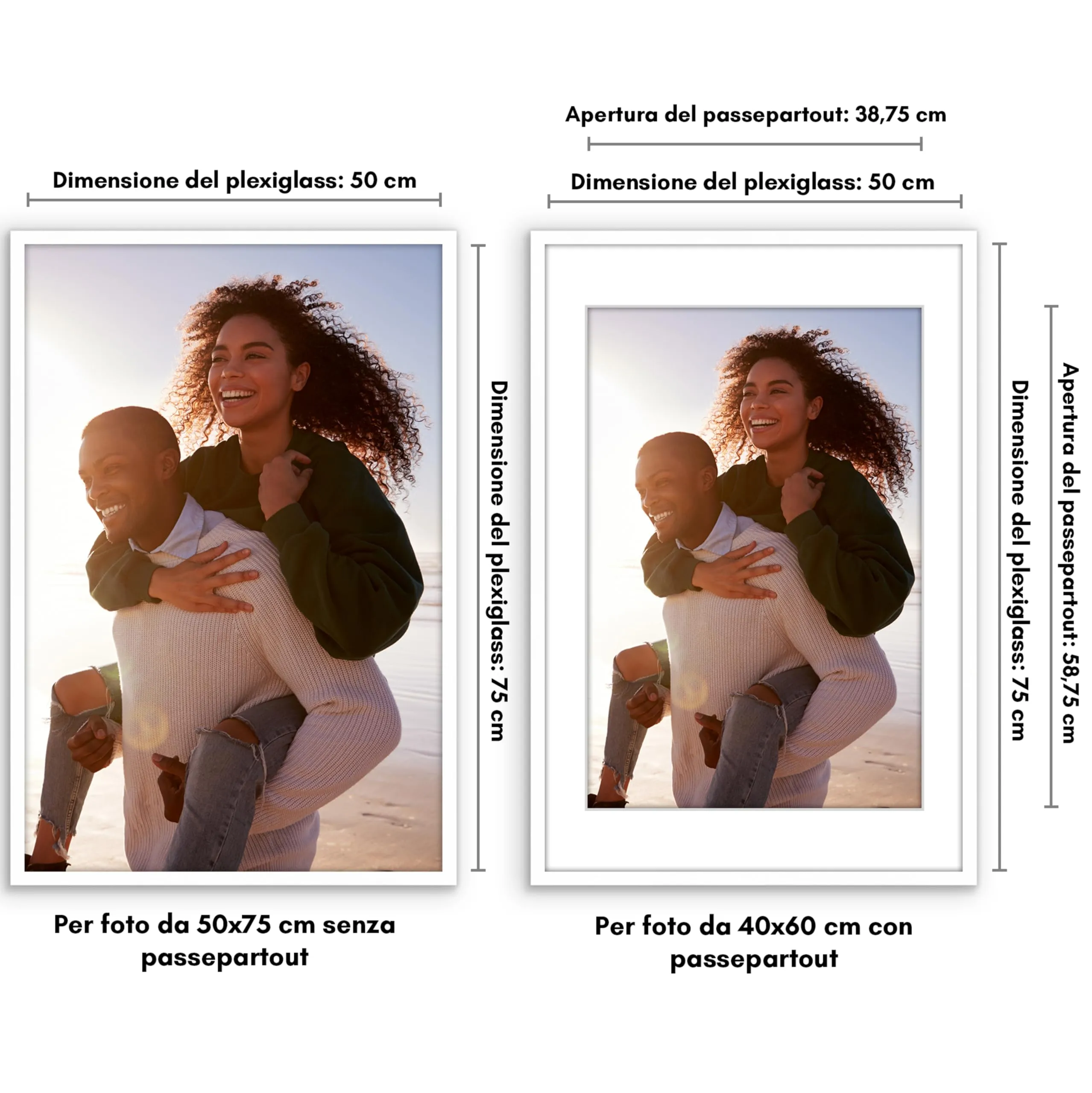 Americanflat Cornice Bianca 50x75 cm - Portafoto in PVC con Pannello in Plastica (40x60 cm con Passepartout o 75x50 cm senza Passepartout) - immagine 2
