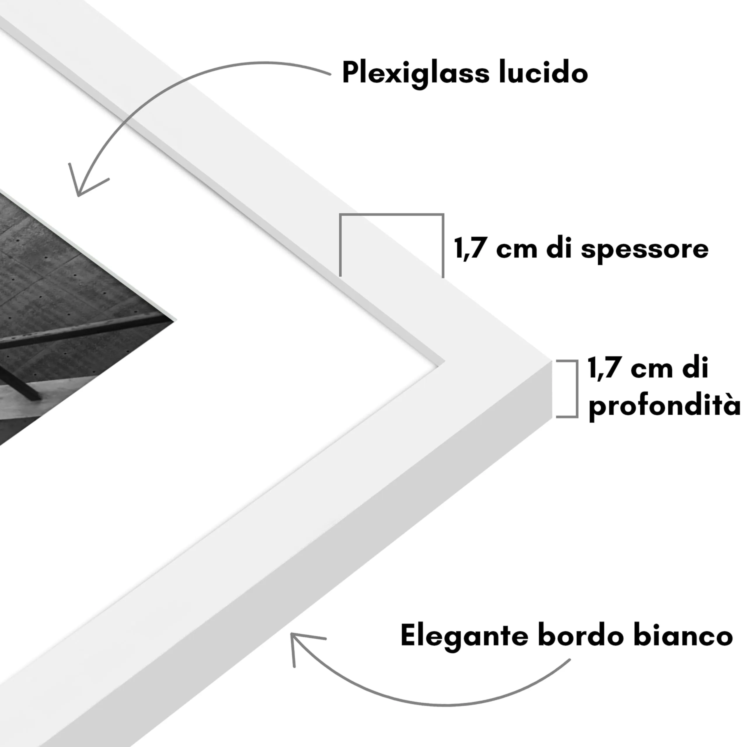 Americanflat Cornice Bianca 50x75 cm - Portafoto in PVC con Pannello in Plastica (40x60 cm con Passepartout o 75x50 cm senza Passepartout) - immagine 3