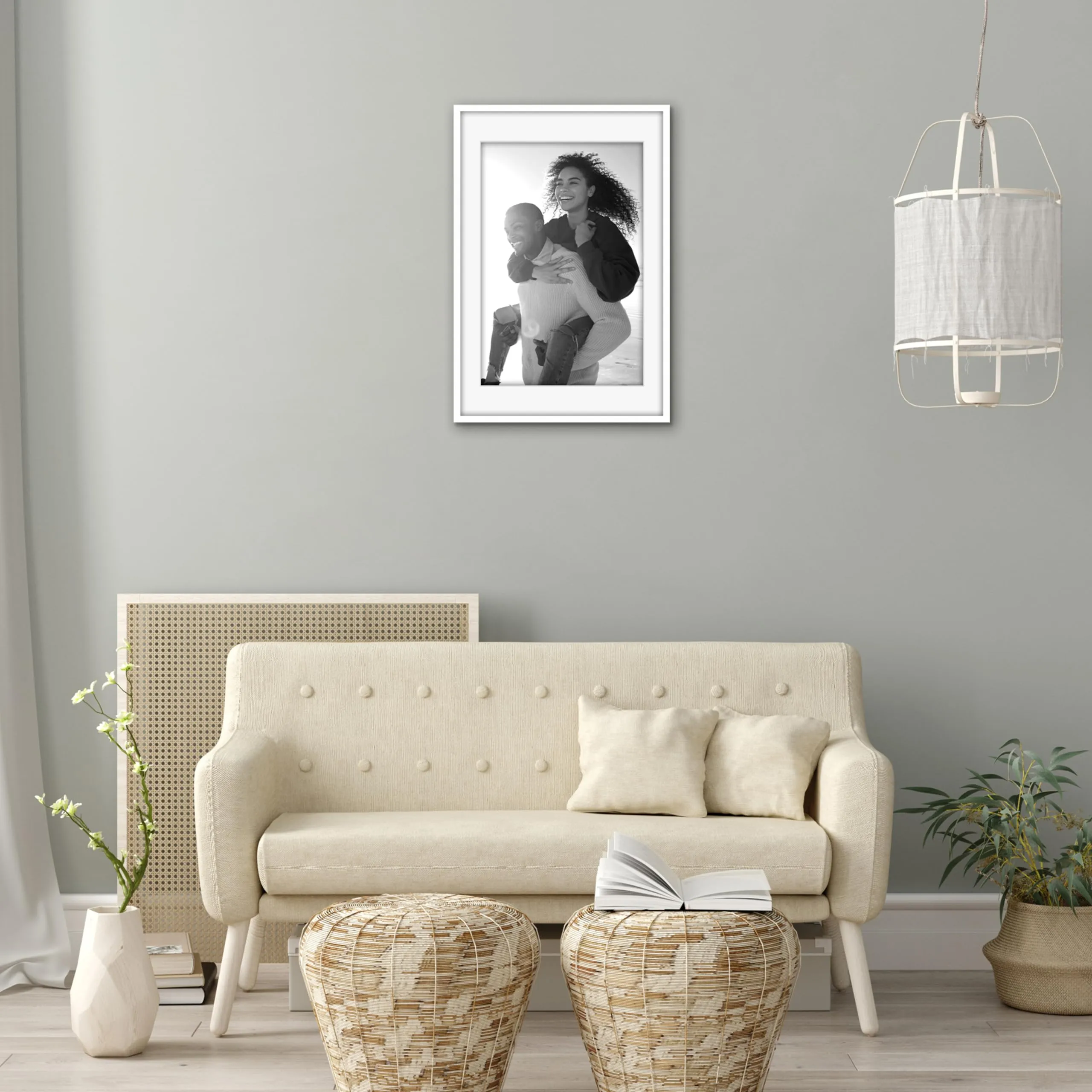 Americanflat Cornice Bianca 50x75 cm - Portafoto in PVC con Pannello in Plastica (40x60 cm con Passepartout o 75x50 cm senza Passepartout) - immagine 5