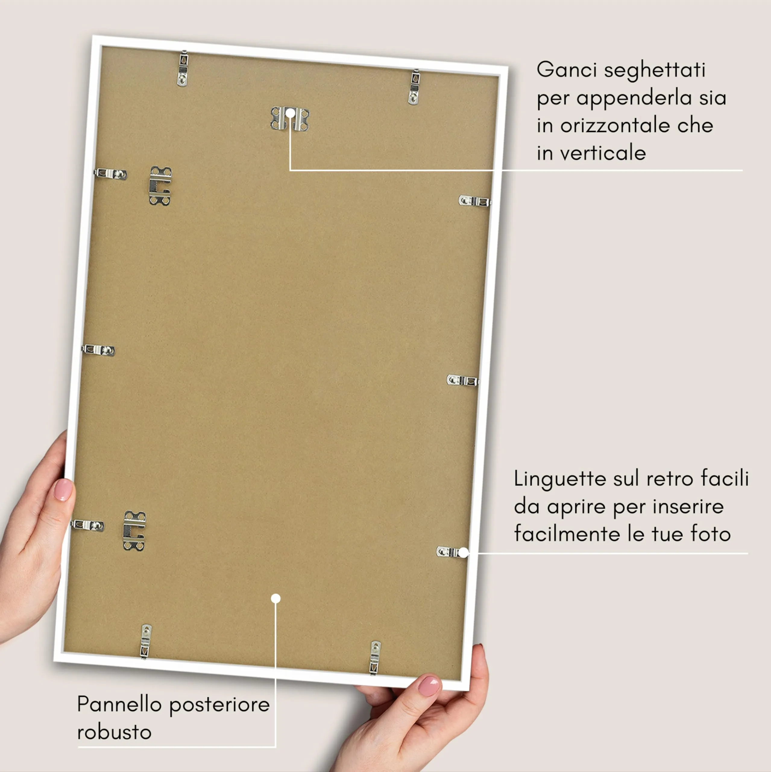 Americanflat Cornice Bianca 50x75 cm - Portafoto in PVC con Pannello in Plastica (40x60 cm con Passepartout o 75x50 cm senza Passepartout) - immagine 6