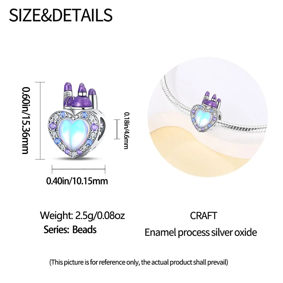 Pandach Bead Charm in Argento Sterling 925 con Cubic Zirconia per Braccialetti e Collane European Style - immagine 5