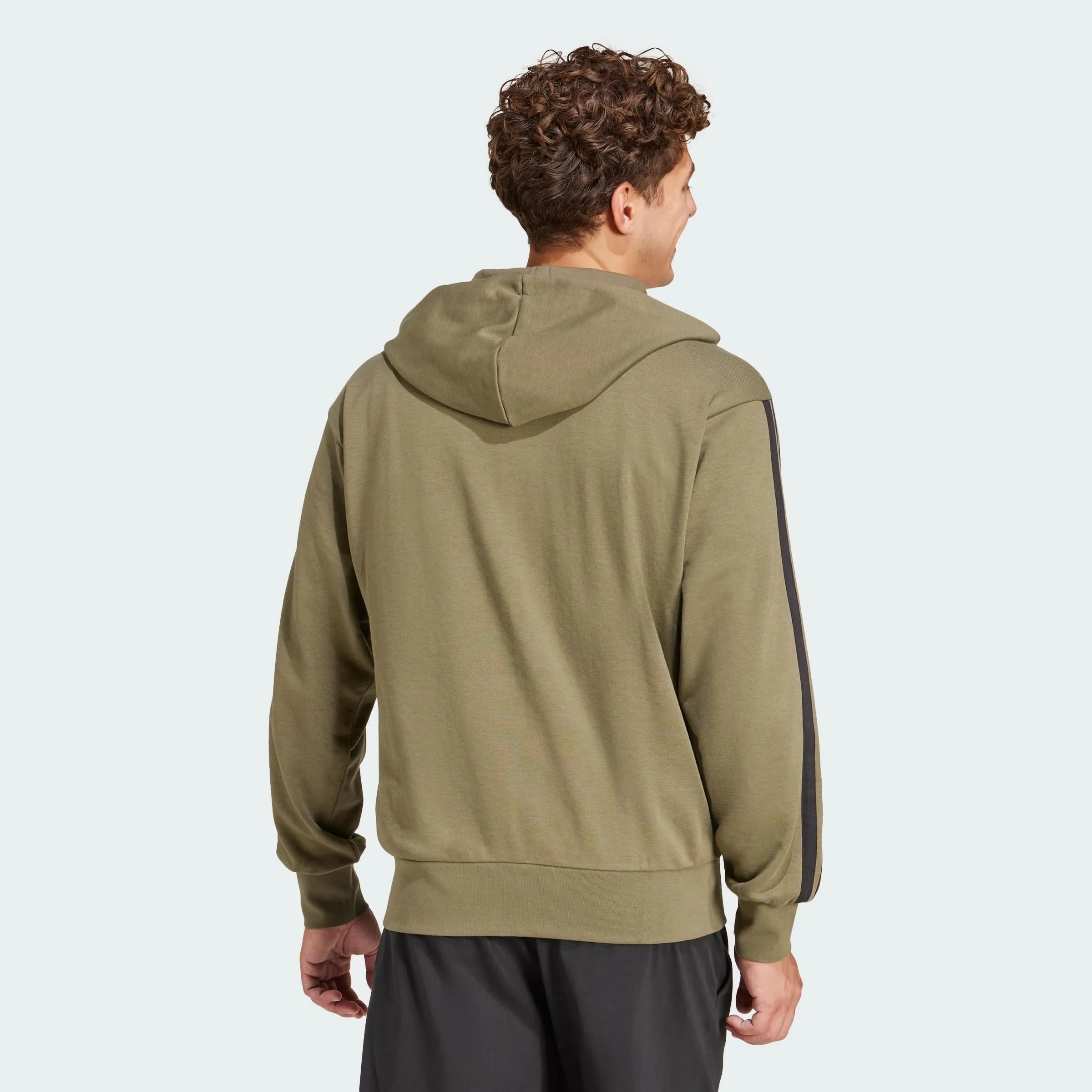 adidas Essential Three Stripes French Terry Fullzip Hoodie, Olive Strata/Black, S - immagine 4