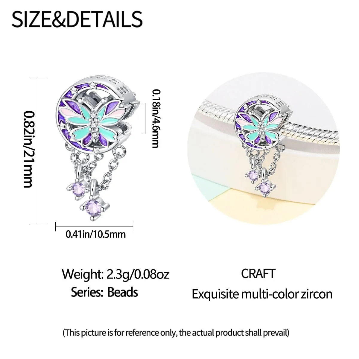 Pandach Bead Charm Ciondolo Argento Sterling 925 con Cubic Zirconia per Braccialetti e Collane Europei - immagine 5