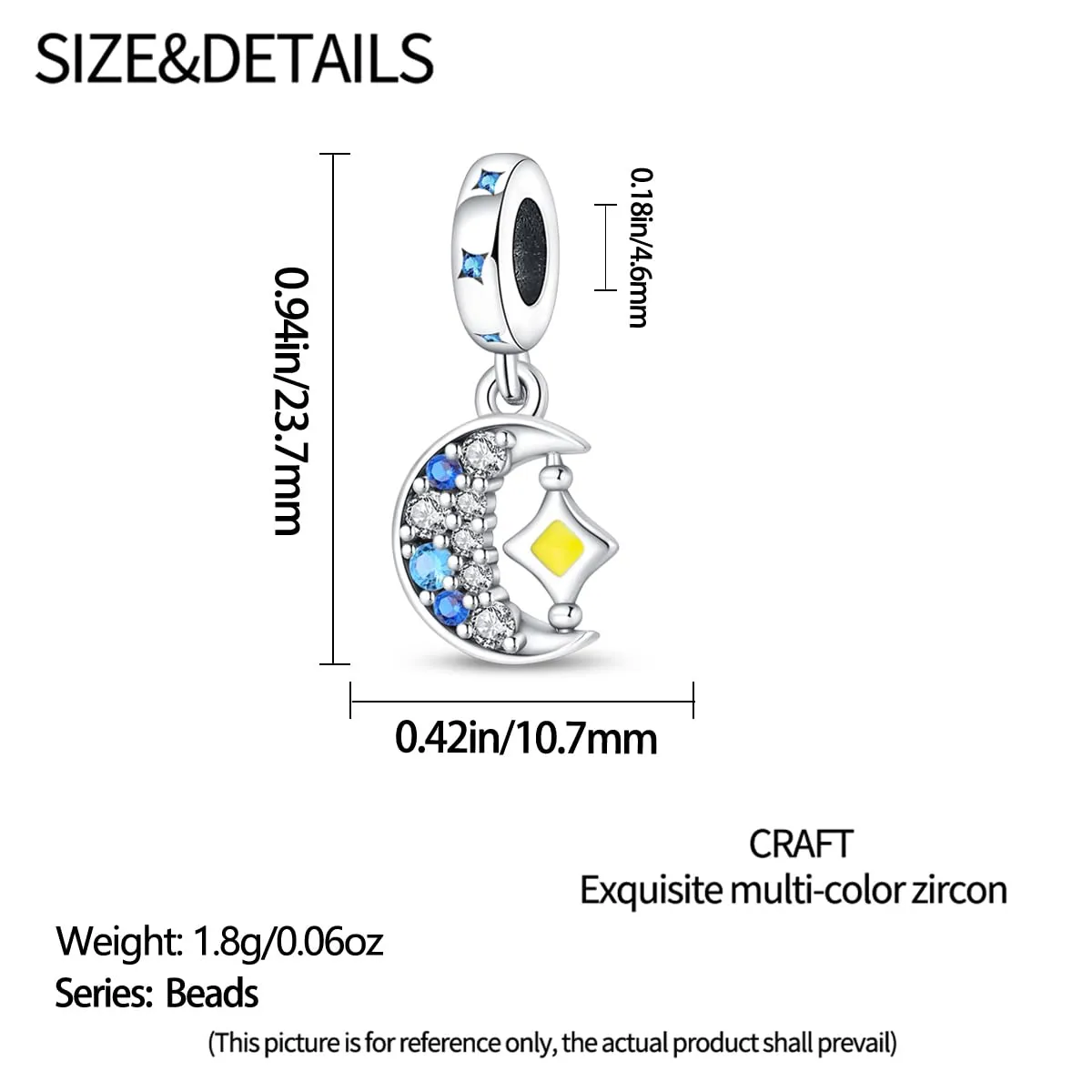 Pandach Bead Charm in Argento Sterling 925 con Cubic Zirconia per Braccialetti e Collane European Style - immagine 5