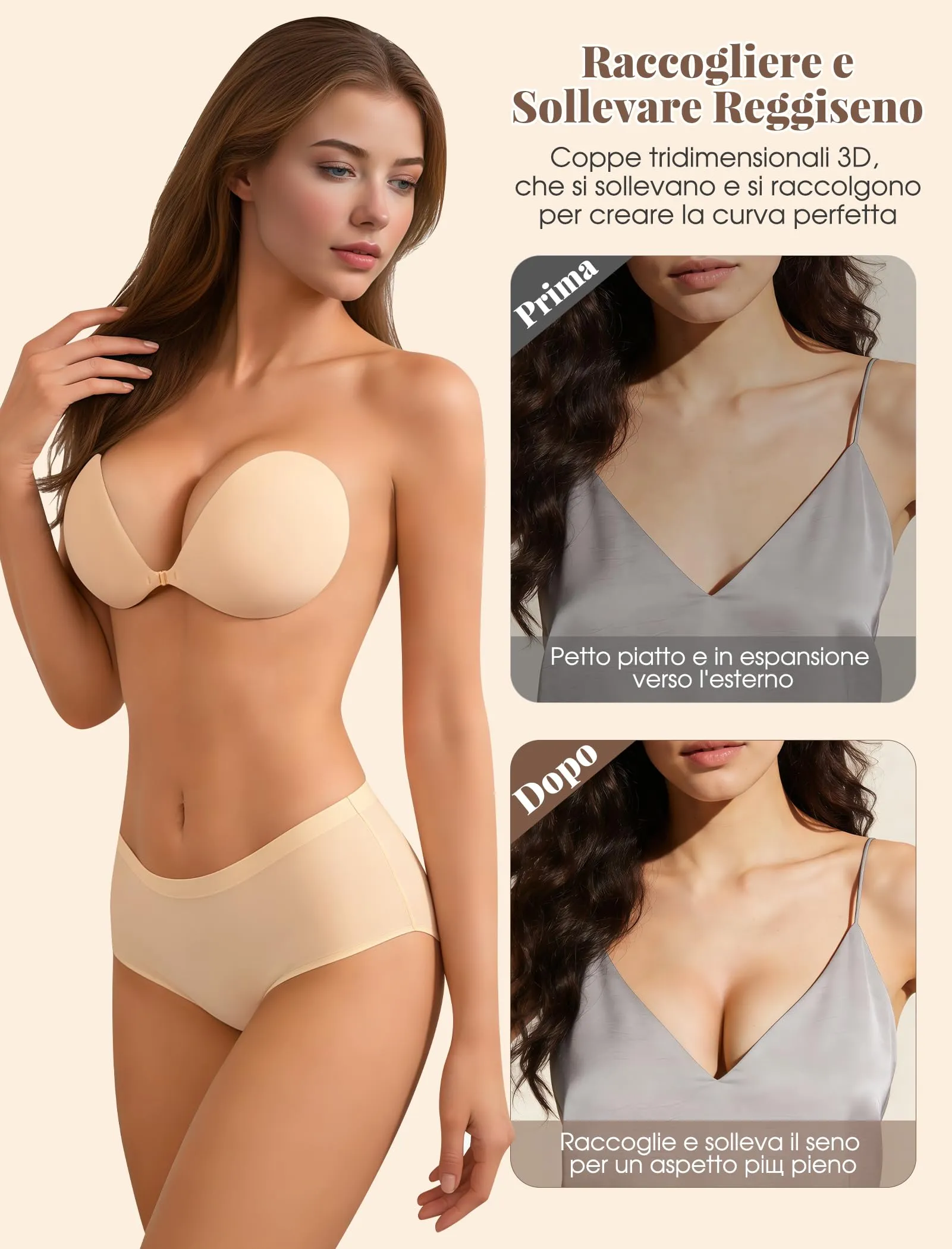 Lnmyic Reggiseno Invisibile Adesivo Push Up Schiena Scoperta Riutilizzabile - immagine 3