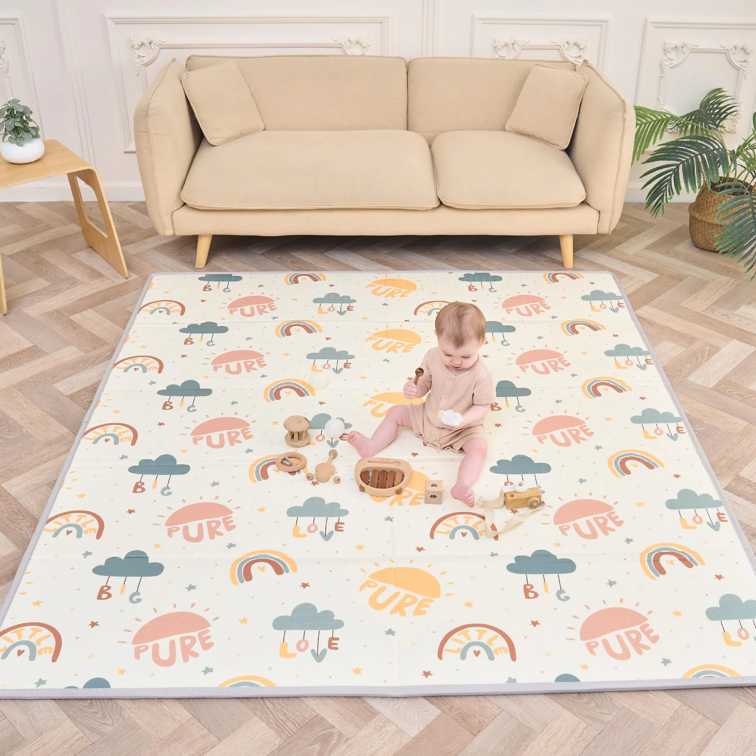 SUPERBE BEBE Tappeto Gioco Bambini Pieghevole 180x200x1.5cm Montessori Reversibile in Schiuma - immagine 1