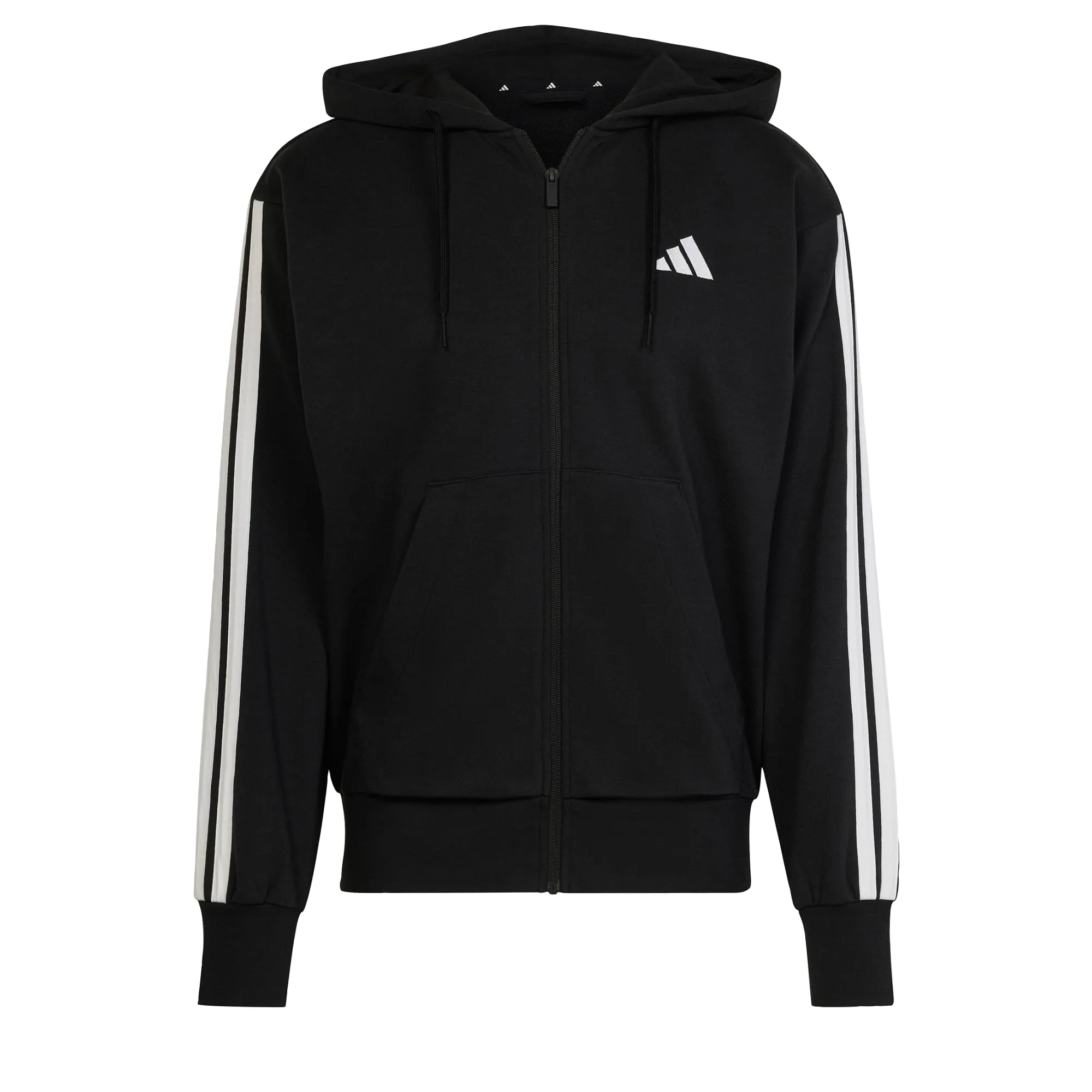 adidas Essential Three Stripes French Terry Fullzip Hoodie, Black/White, XL - immagine 1