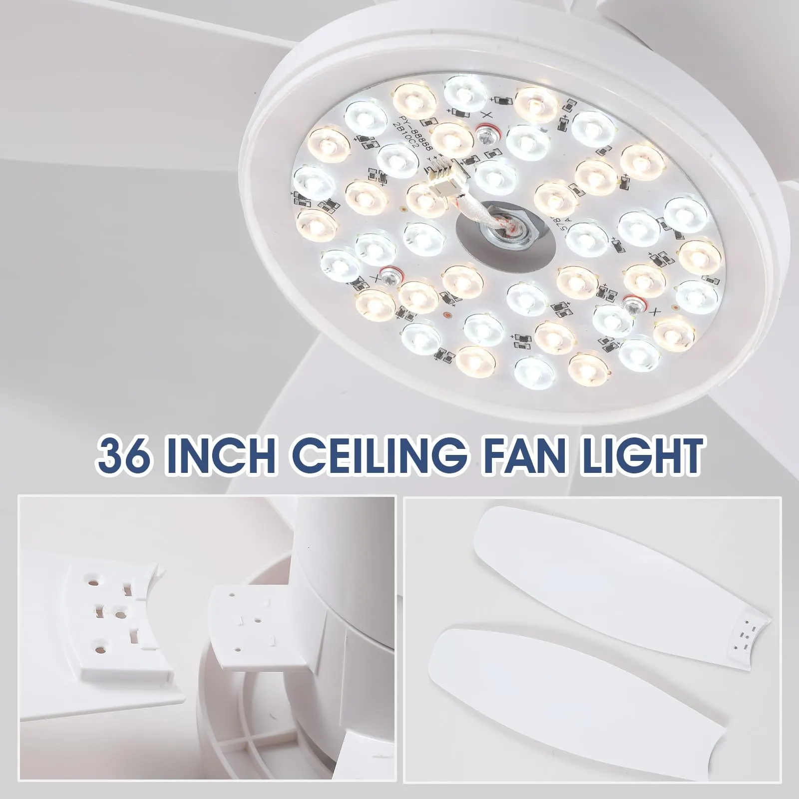 Surtime Ventilatore a soffitto 106cm con luce LED dimmerabile, Motore DC reversibile, Controllo Remoto e APP, Bianco - immagine 7