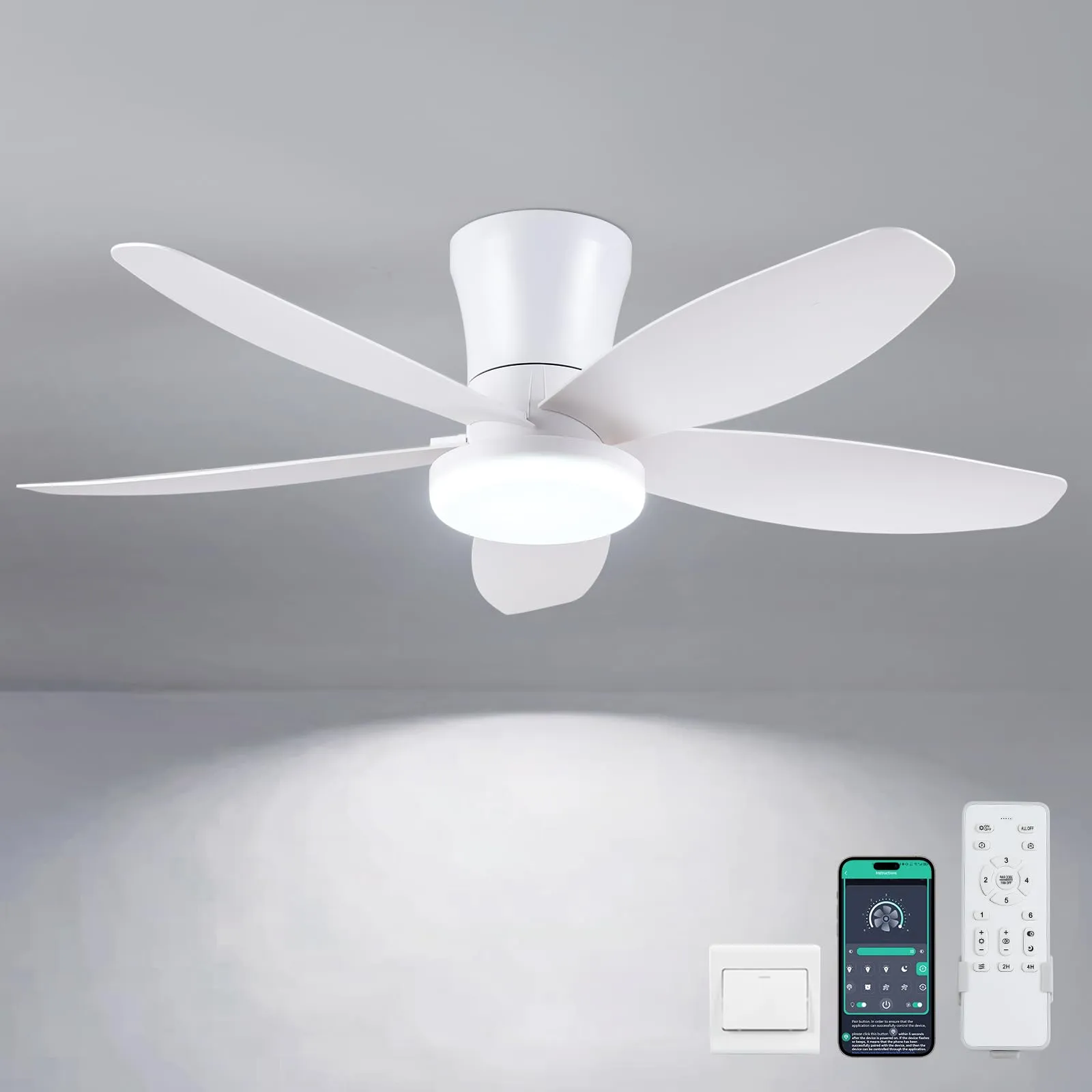Surtime Ventilatore a Soffitto 92cm con Luce LED Dimmabile, Controllo Remoto/APP, Motore DC Reversibile, Bianco - immagine 1