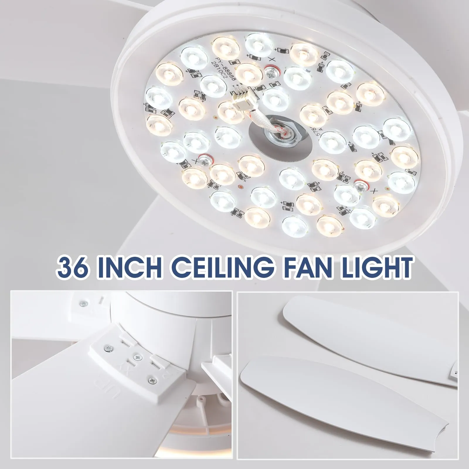 Surtime Ventilatore a Soffitto 92cm con Luce LED Dimmabile, Controllo Remoto/APP, Motore DC Reversibile, Bianco - immagine 6