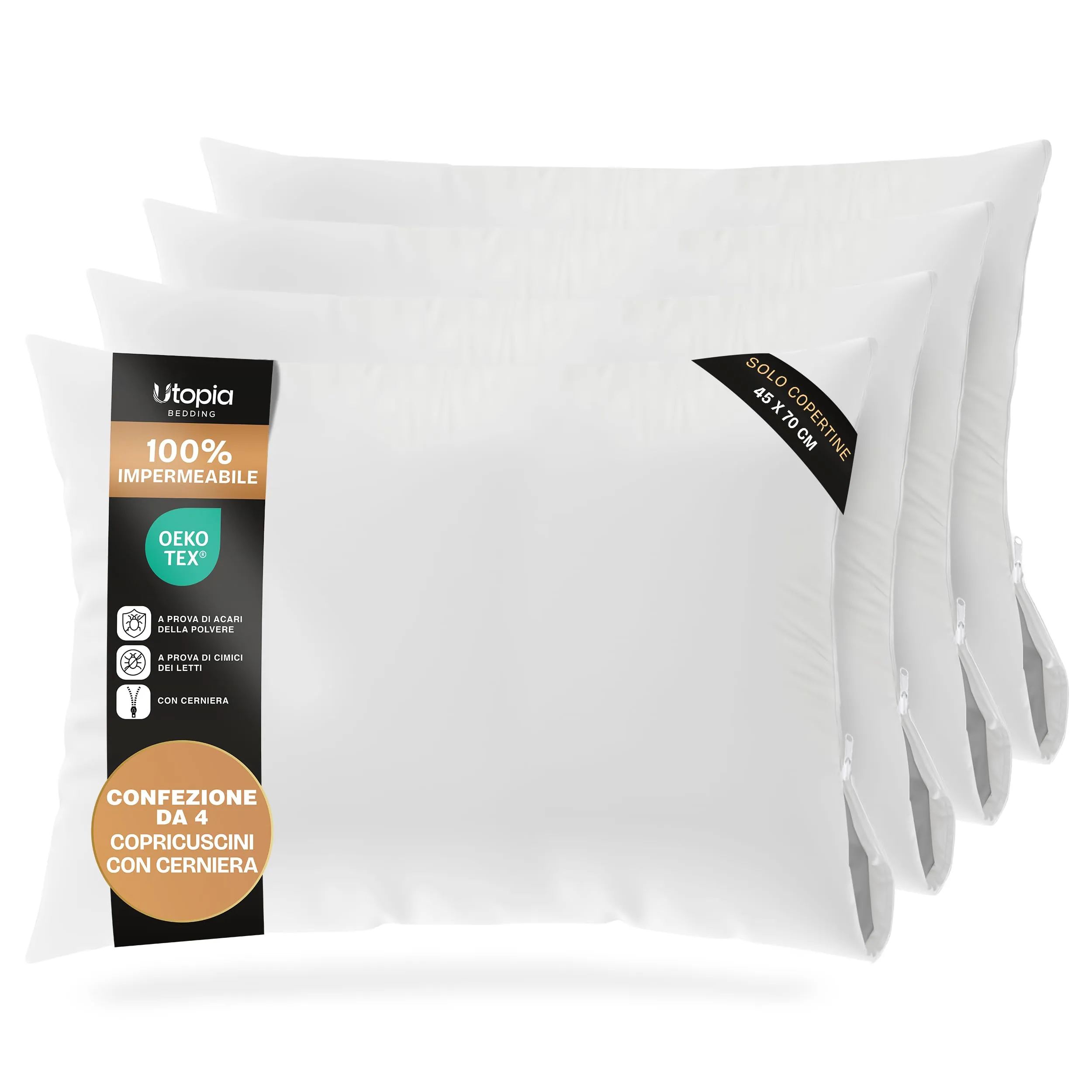 Utopia Bedding Copricuscini Impermeabili con Cerniera, 45 x 70 cm, Set di 4, Anti Cimici, Bianco - immagine 1