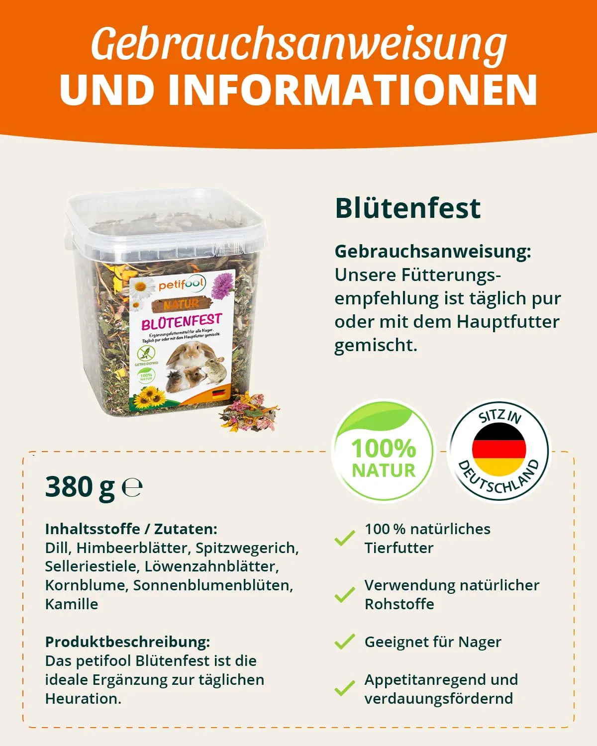 petifool Fiore resistente, Mangime Complementare Naturale per Roditori, 380 g - immagine 6