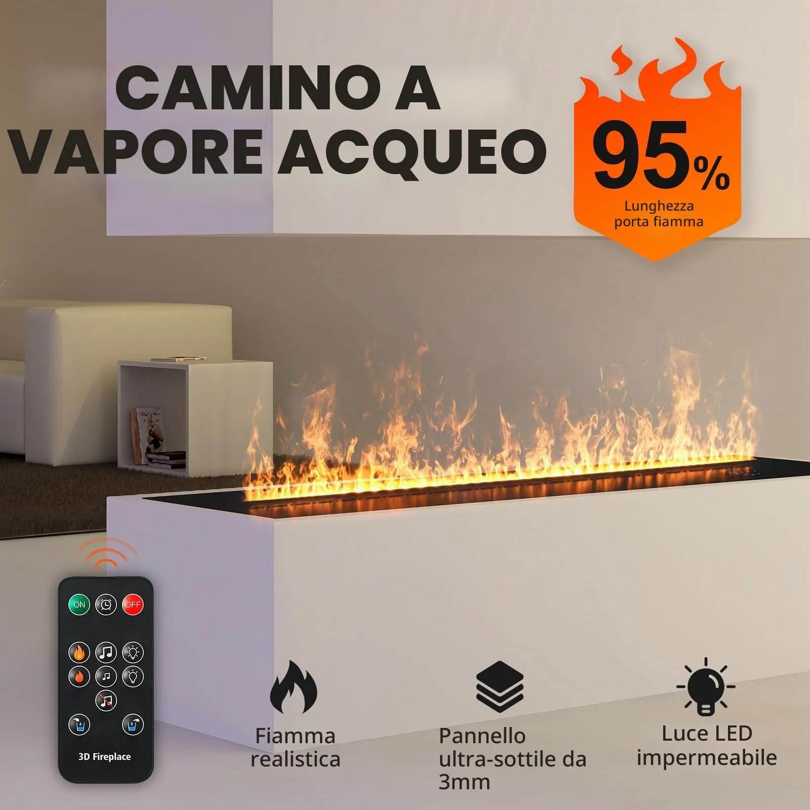 Mexhom Camino a Vapore Effetto Fiamma 200cm senza Riscaldamento - immagine 6