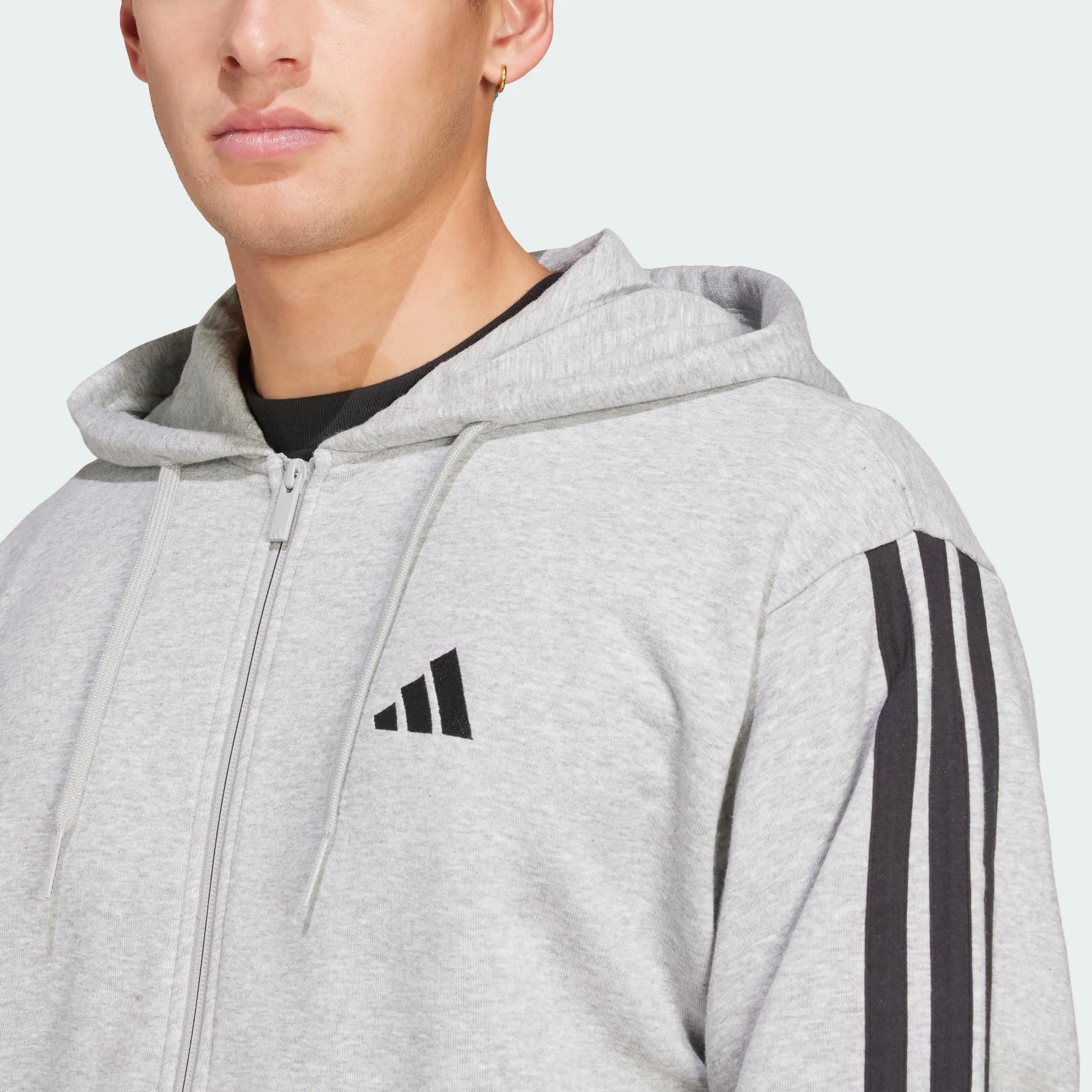 adidas Essential Three Stripes French Terry Fullzip Hoodie, Medium Grey Heather/Black, XL - immagine 2