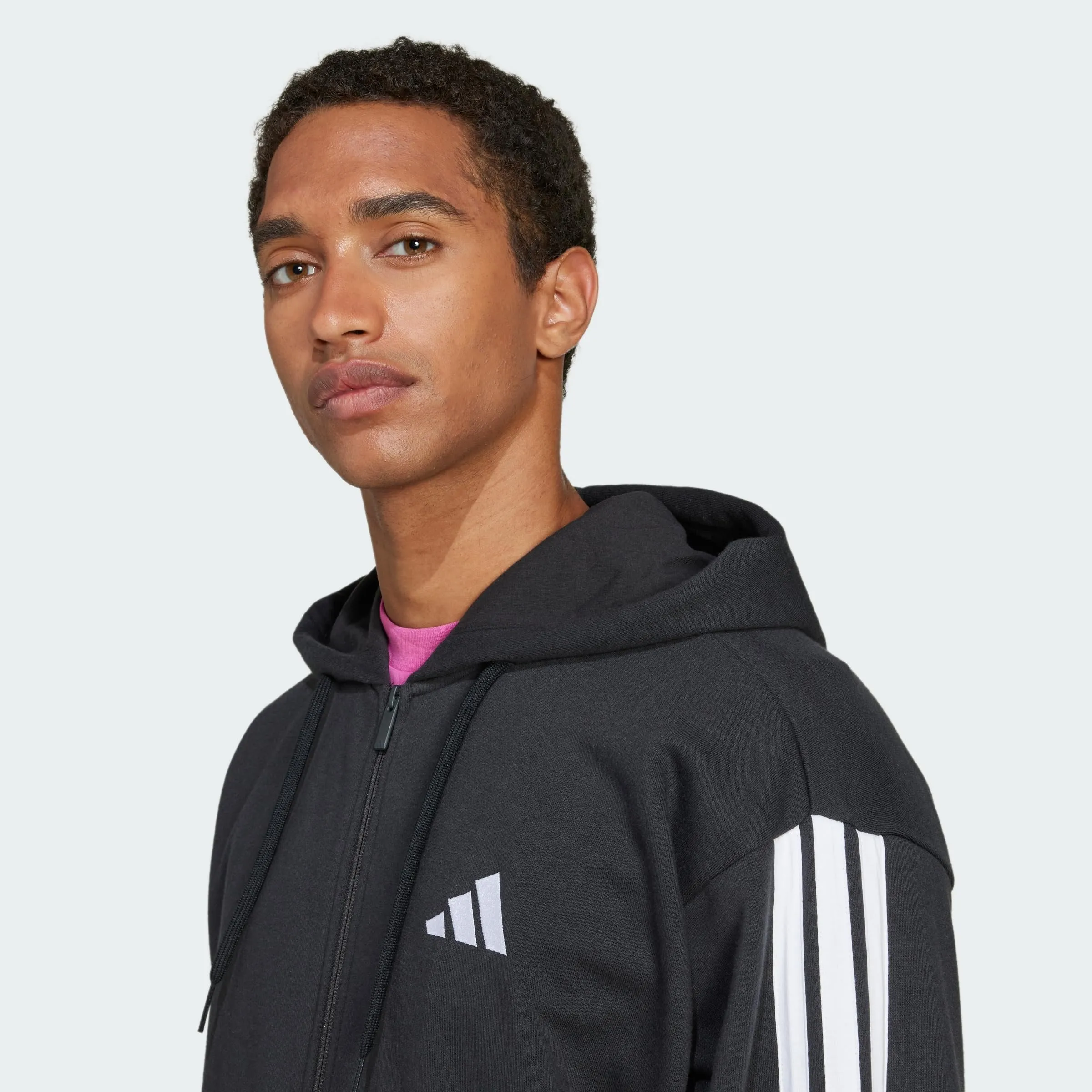adidas Essential Three Stripes French Terry Fullzip Hoodie, Black/White, L - immagine 2