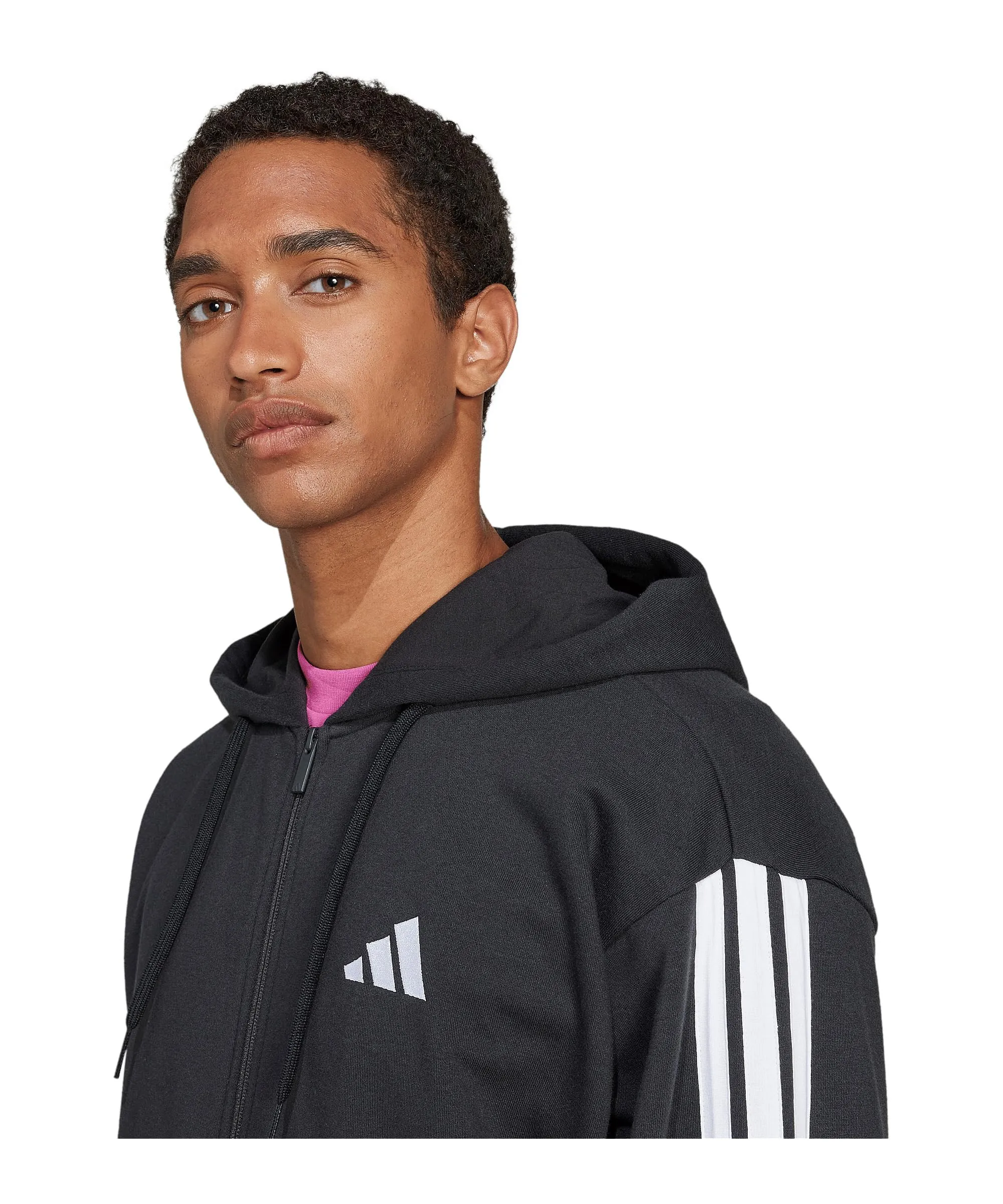 adidas Essential Three Stripes French Terry Fullzip Hoodie, Black/White, L - immagine 3