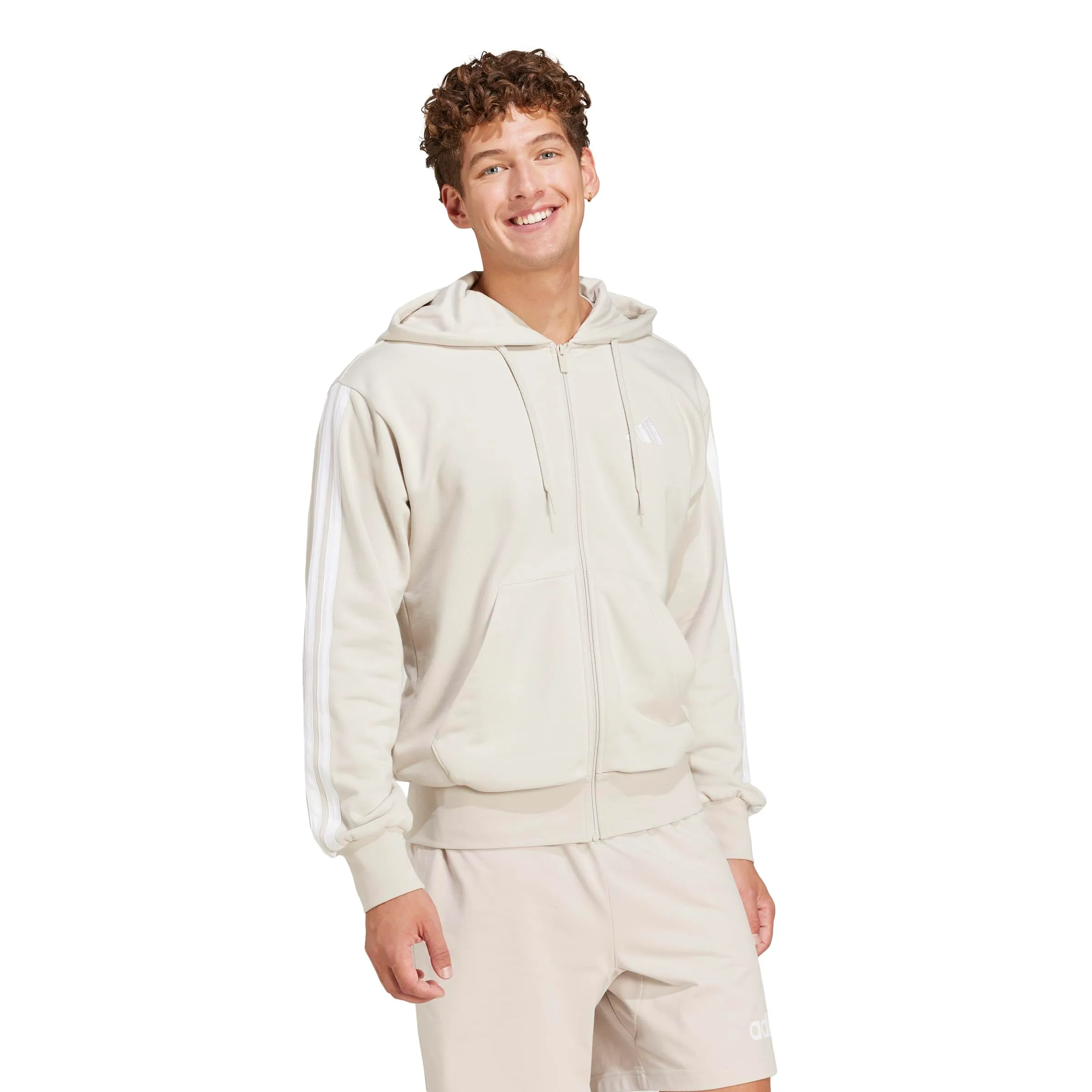 adidas Essential Three Stripes French Terry Fullzip Hoodie, Wonder Alumina/White, S - immagine 5