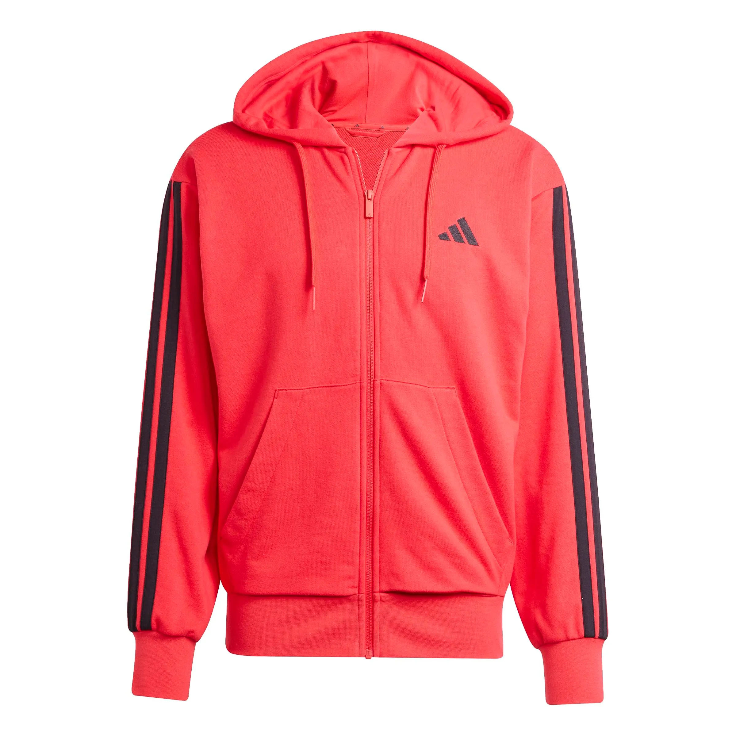 adidas Essential Three Stripes French Terry Fullzip Hoodie, Pure Ruby/Black, S - immagine 1