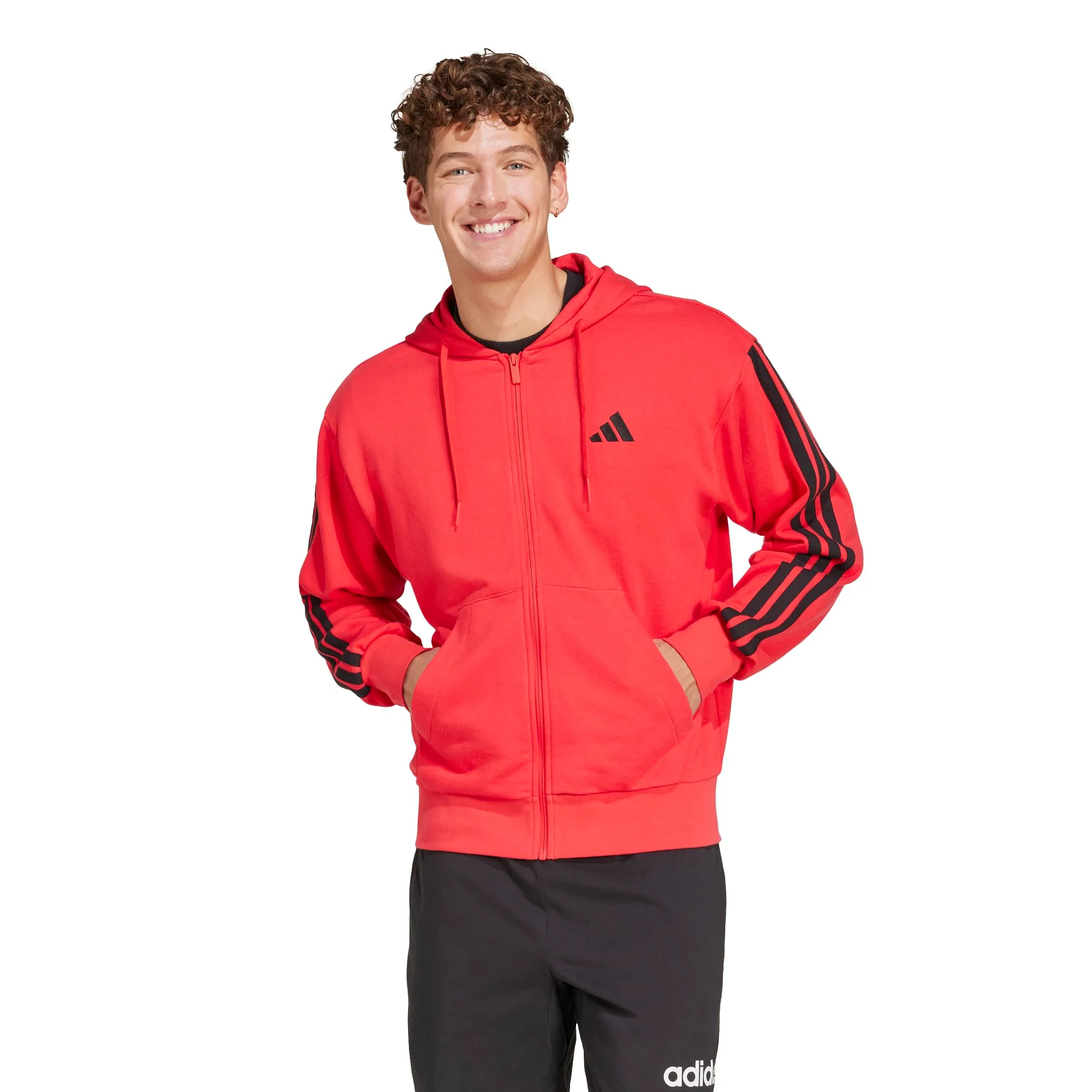 adidas Essential Three Stripes French Terry Fullzip Hoodie, Pure Ruby/Black, S - immagine 4