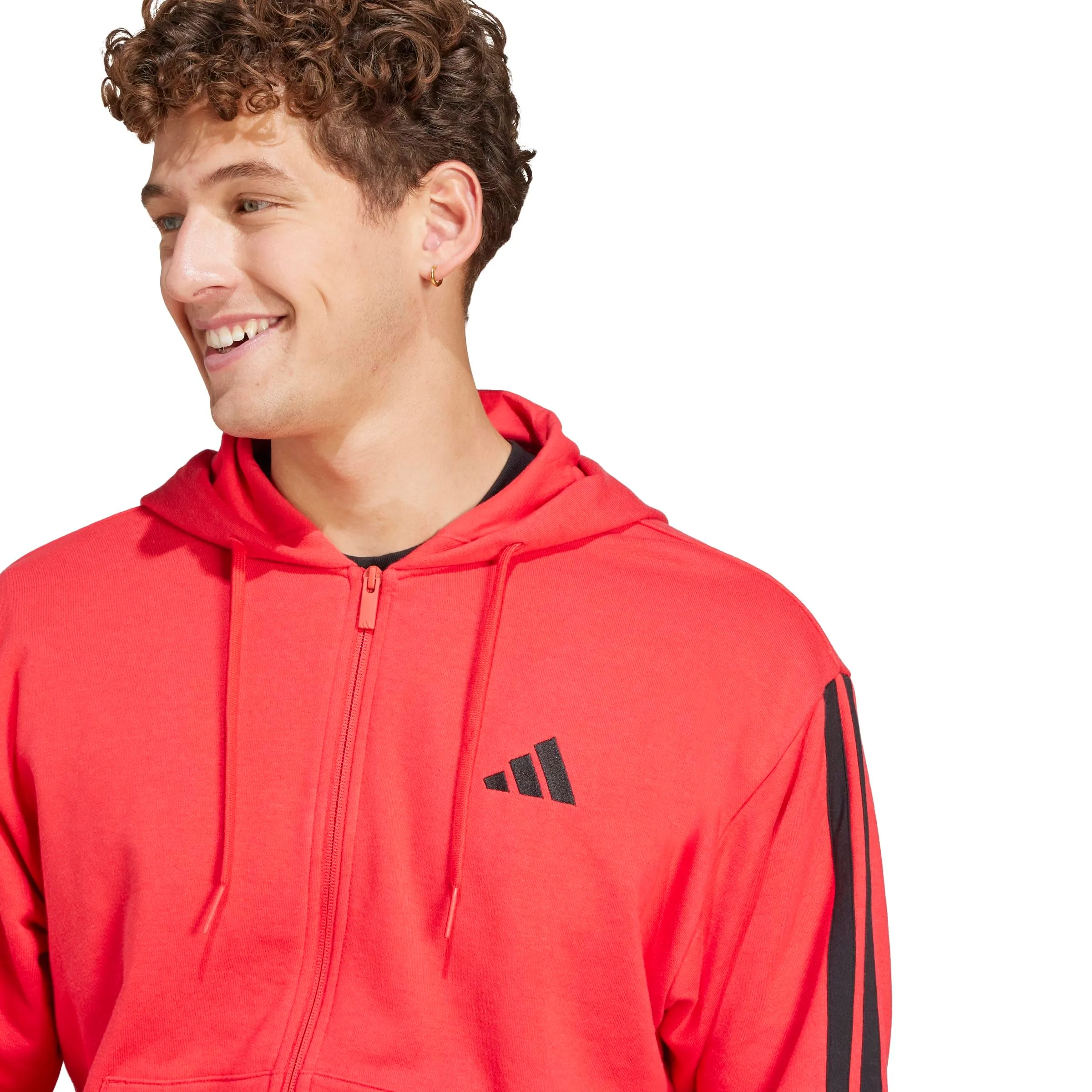 adidas Essential Three Stripes French Terry Fullzip Hoodie, Pure Ruby/Black, S - immagine 5