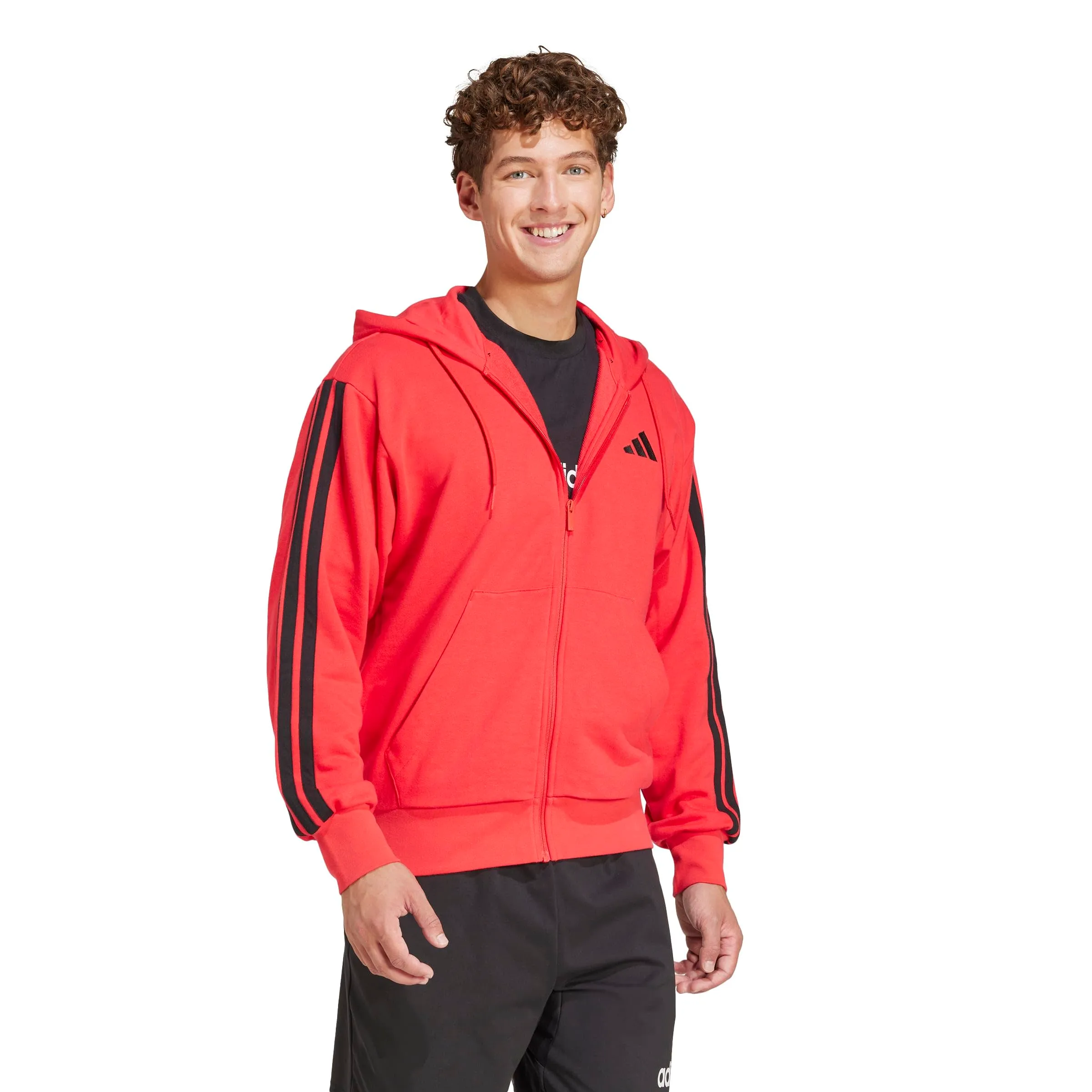 adidas Essential Three Stripes French Terry Fullzip Hoodie, Pure Ruby/Black, S - immagine 6