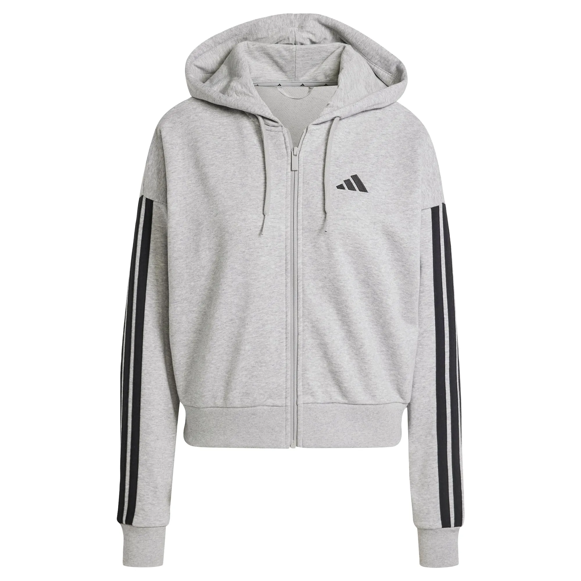adidas Donna Essentials 3-Stripes French Terry Full Zip Hoodie, Medium Grey Heather/Black, XL - immagine 1