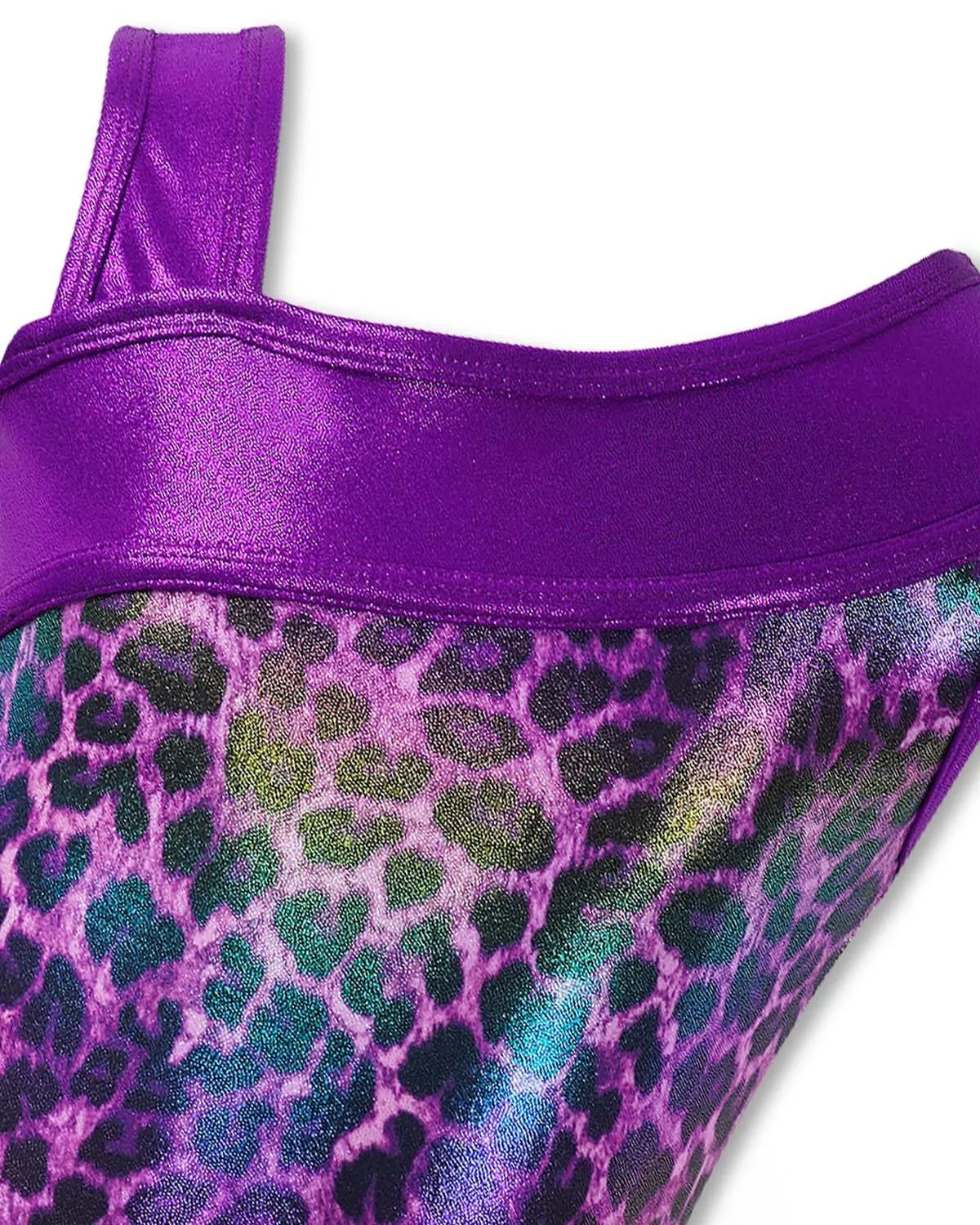 Gogokids Set da Ginnastica 3 Pezzi per Ragazze con Body senza Maniche, Pantaloncini e Fascia, Design Sfumato Scintillante, Taglia 150 (11-12 anni) - immagine 2
