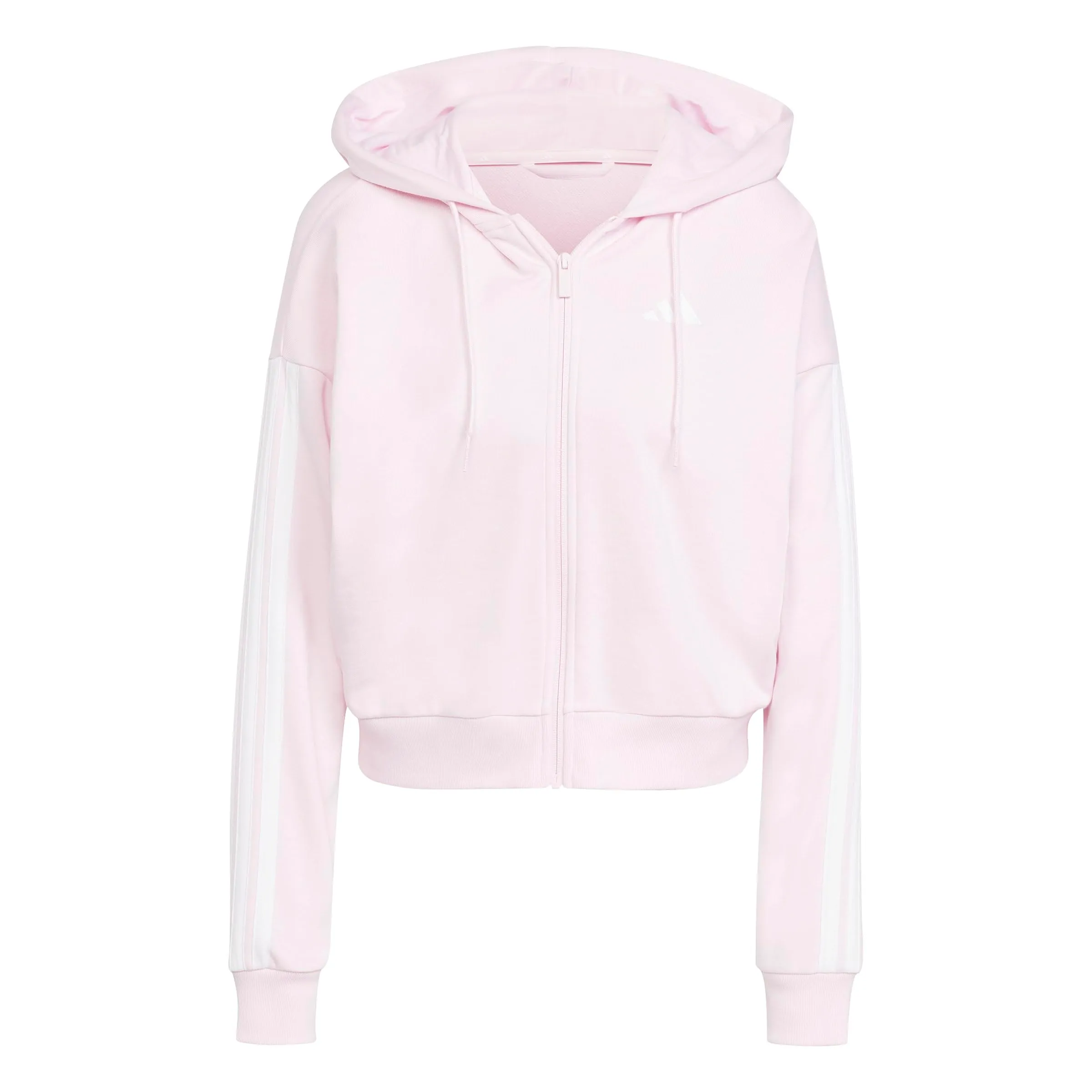 adidas Donna Essentials 3-Stripes French Terry Full Zip Hoodie, Clear Pink/White, L - immagine 1