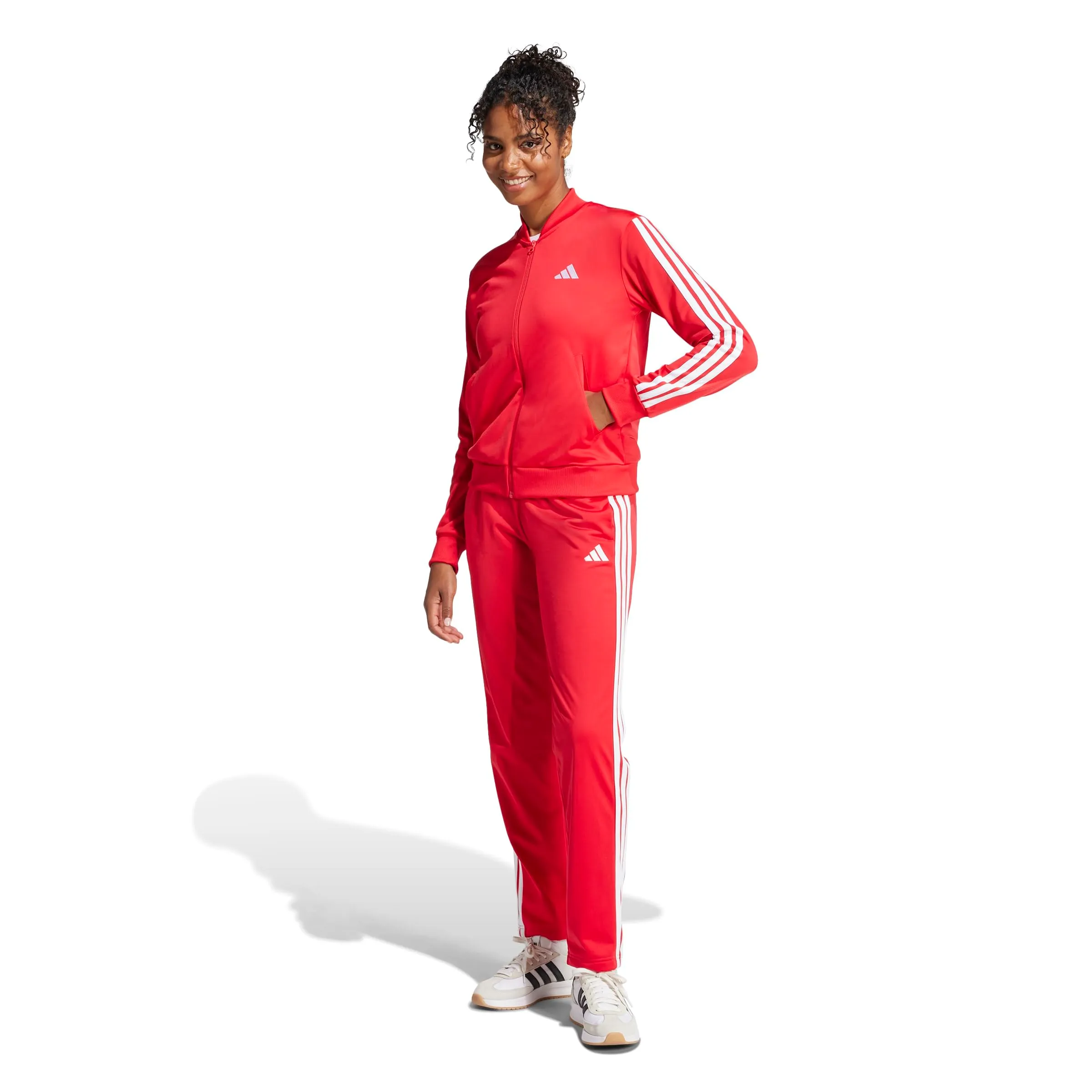 adidas Donna Essentials 3-Stripes Track Suit, Pure Ruby/White, XL - immagine 3
