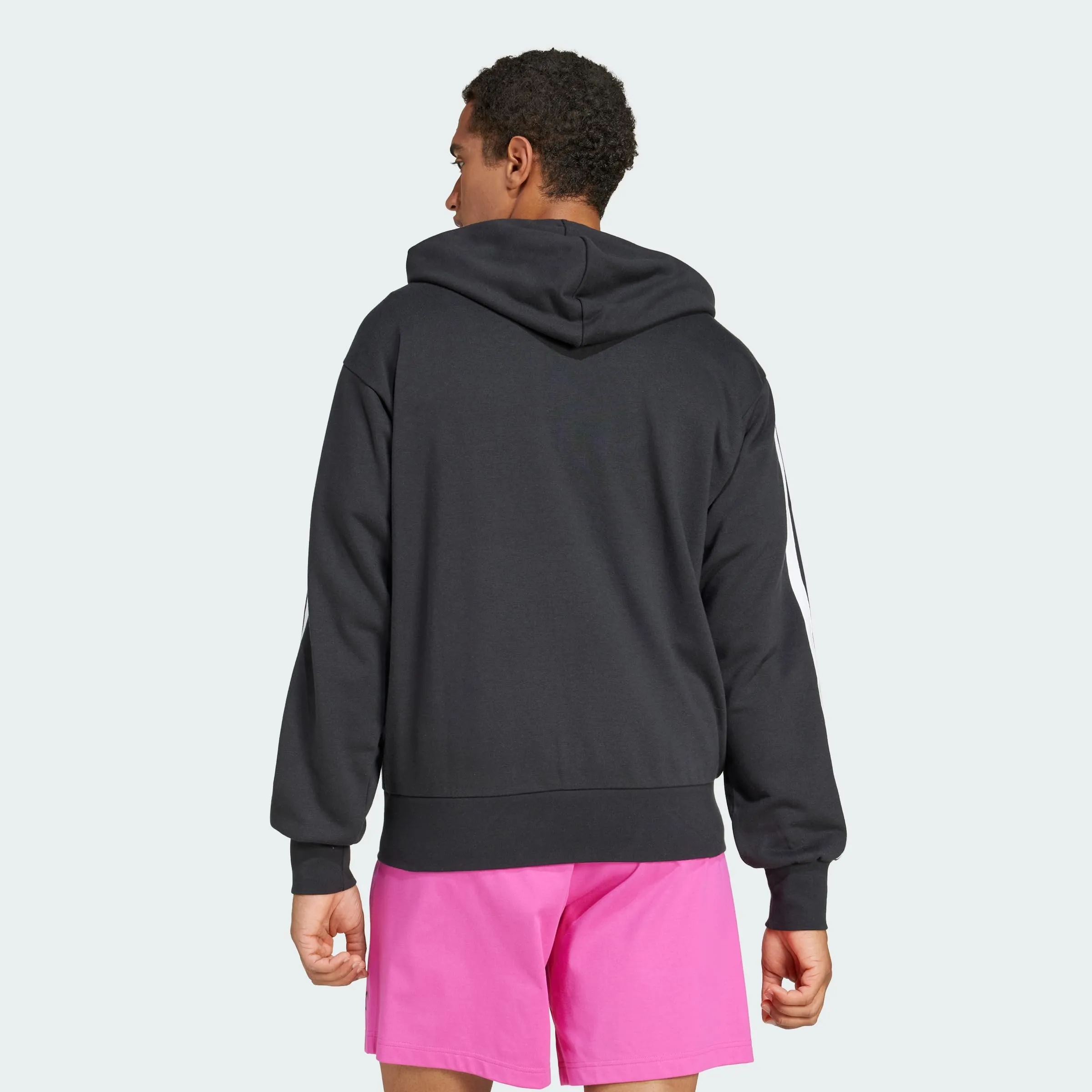 adidas Essential Three Stripes French Terry Fullzip Hoodie, Black/White, M - immagine 5