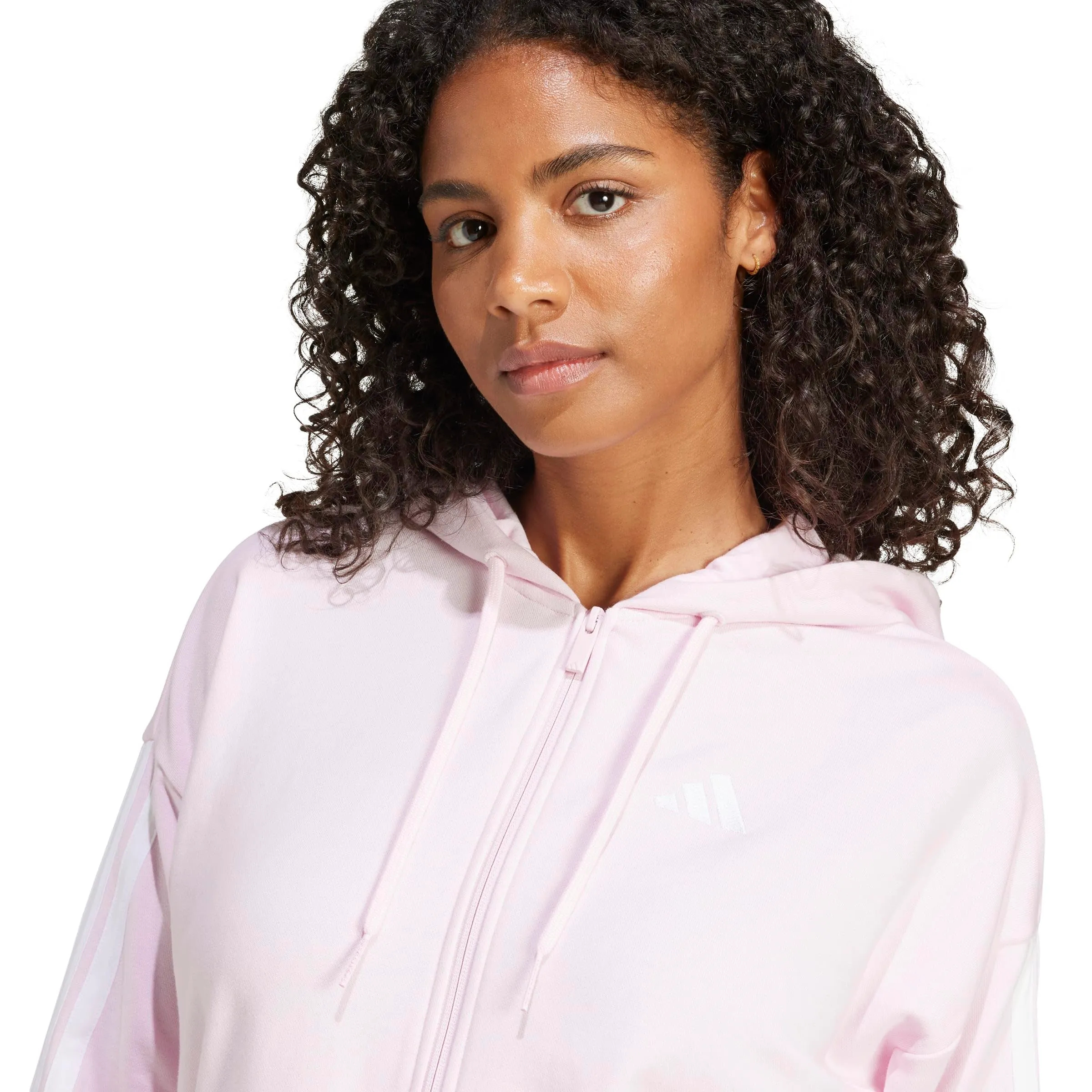 adidas Donna Essentials 3-Stripes French Terry Full Zip Hoodie, Clear Pink/White, S - immagine 3