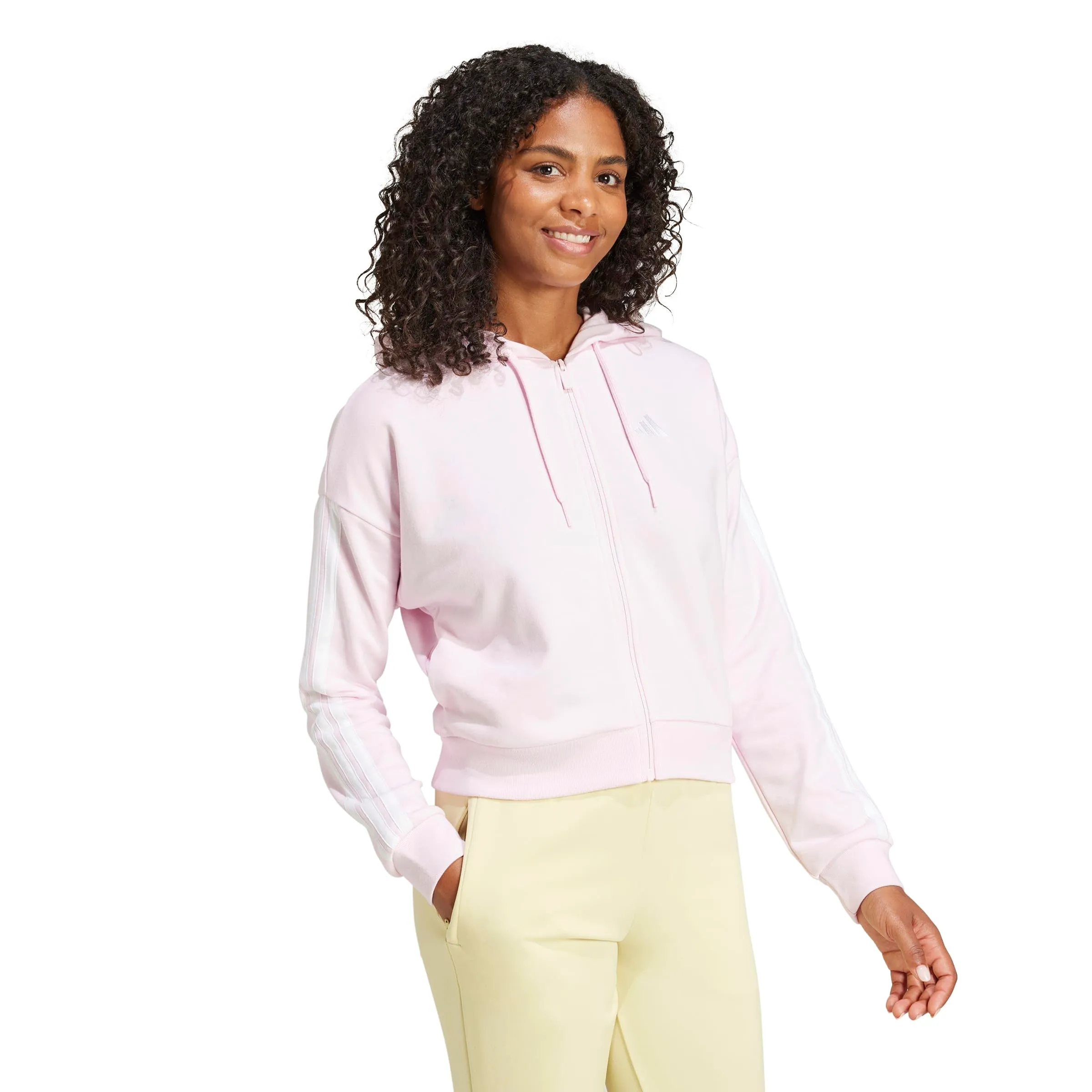 adidas Women's Essentials 3-Stripes French Terry Full Zip Hoodie, Clear Pink/White, XXS - immagine 6