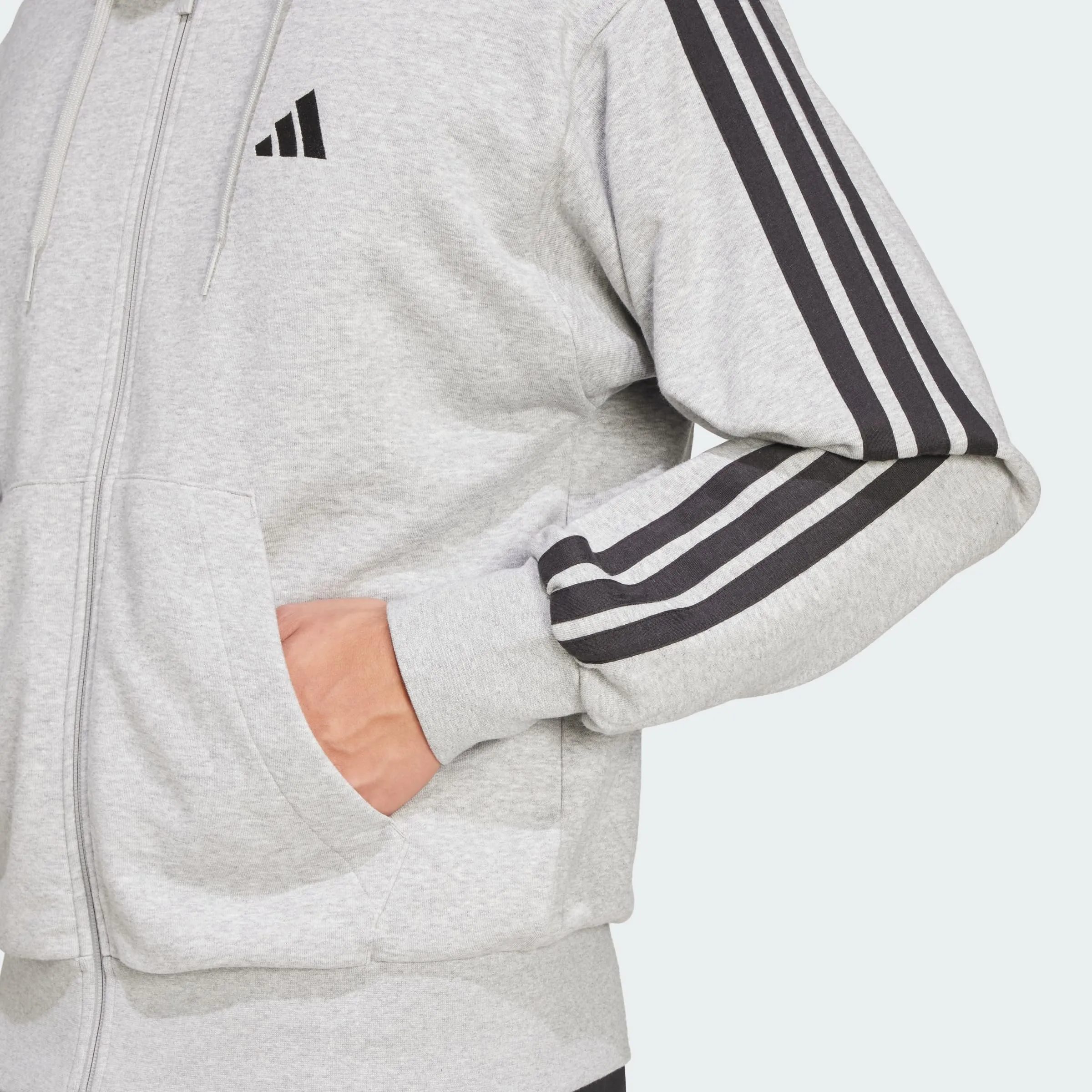 adidas Essential Three Stripes French Terry Fullzip Hoodie, Medium Grey Heather/Black, S - immagine 3