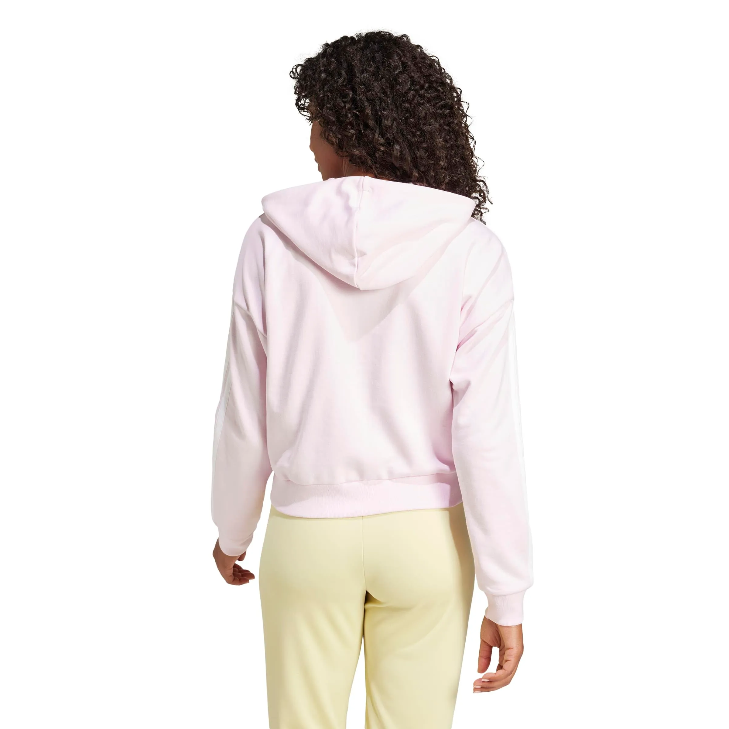 adidas Essentials 3-Stripes French Terry Full Zip Hoodie, Clear Pink/White, XS - immagine 2