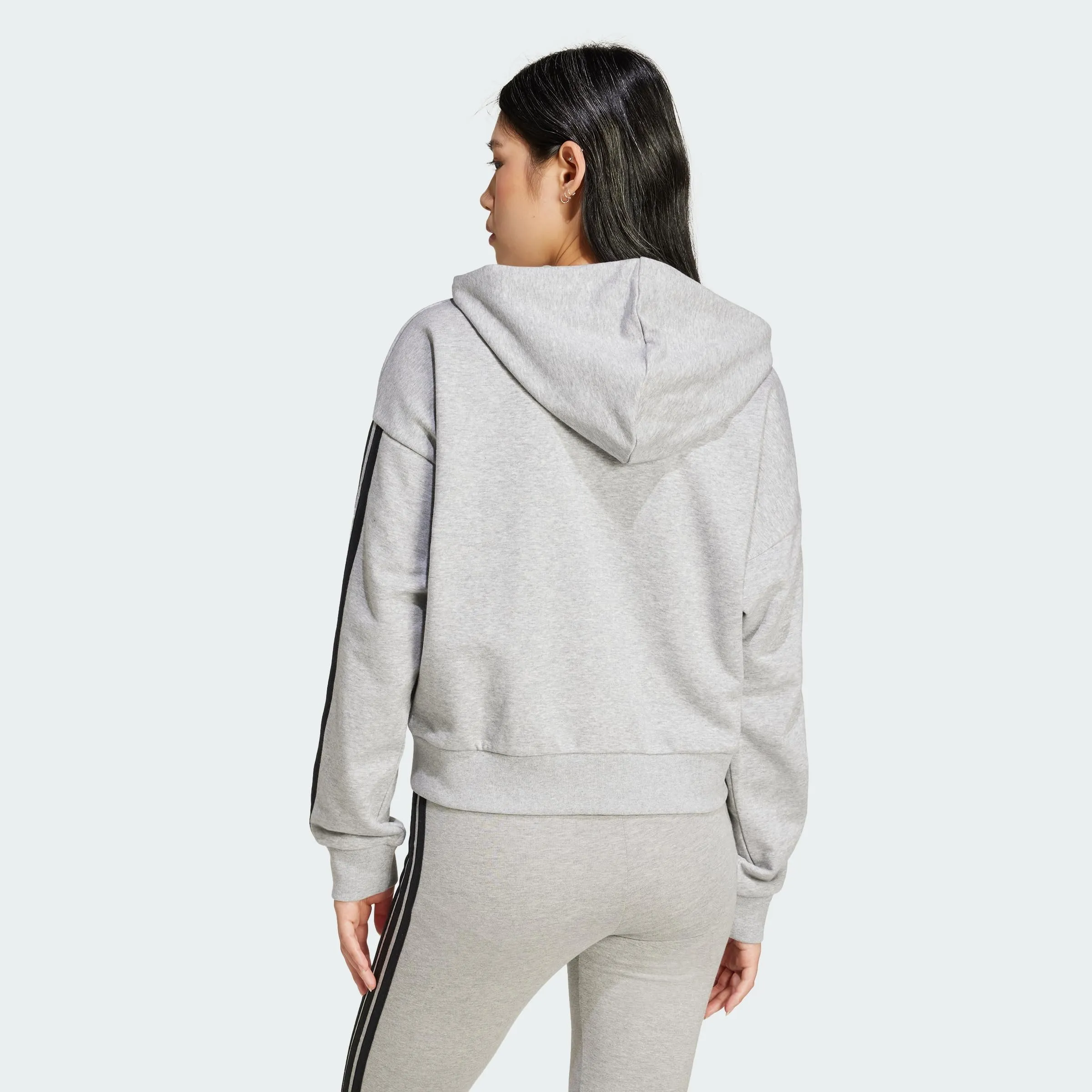 adidas Donna Essentials 3-Stripes French Terry Full Zip Hoodie, Medium Grey Heather / Black, L - immagine 5
