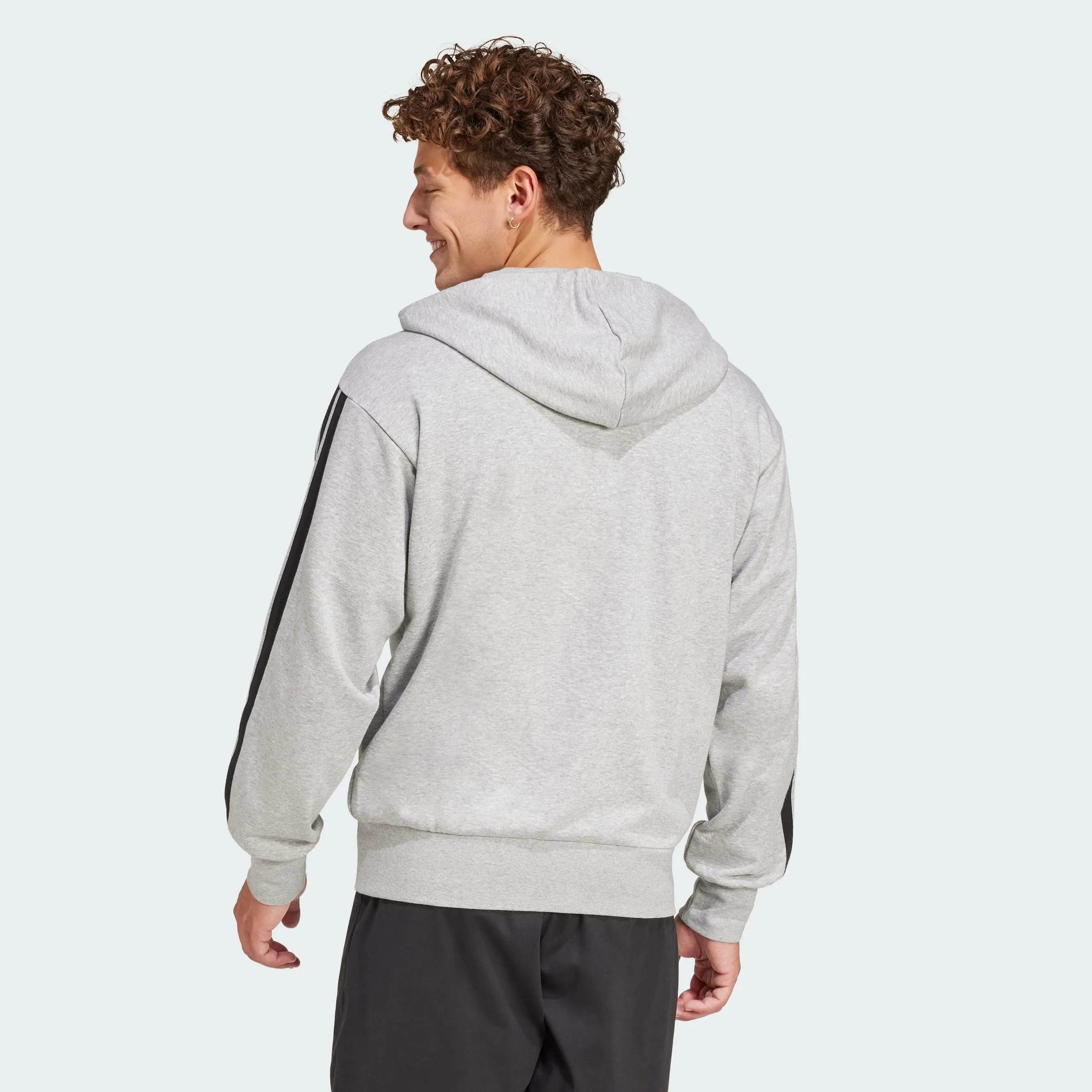adidas Essential Three Stripes French Terry Fullzip Hoodie, Medium Grey Heather/Black, M - immagine 4
